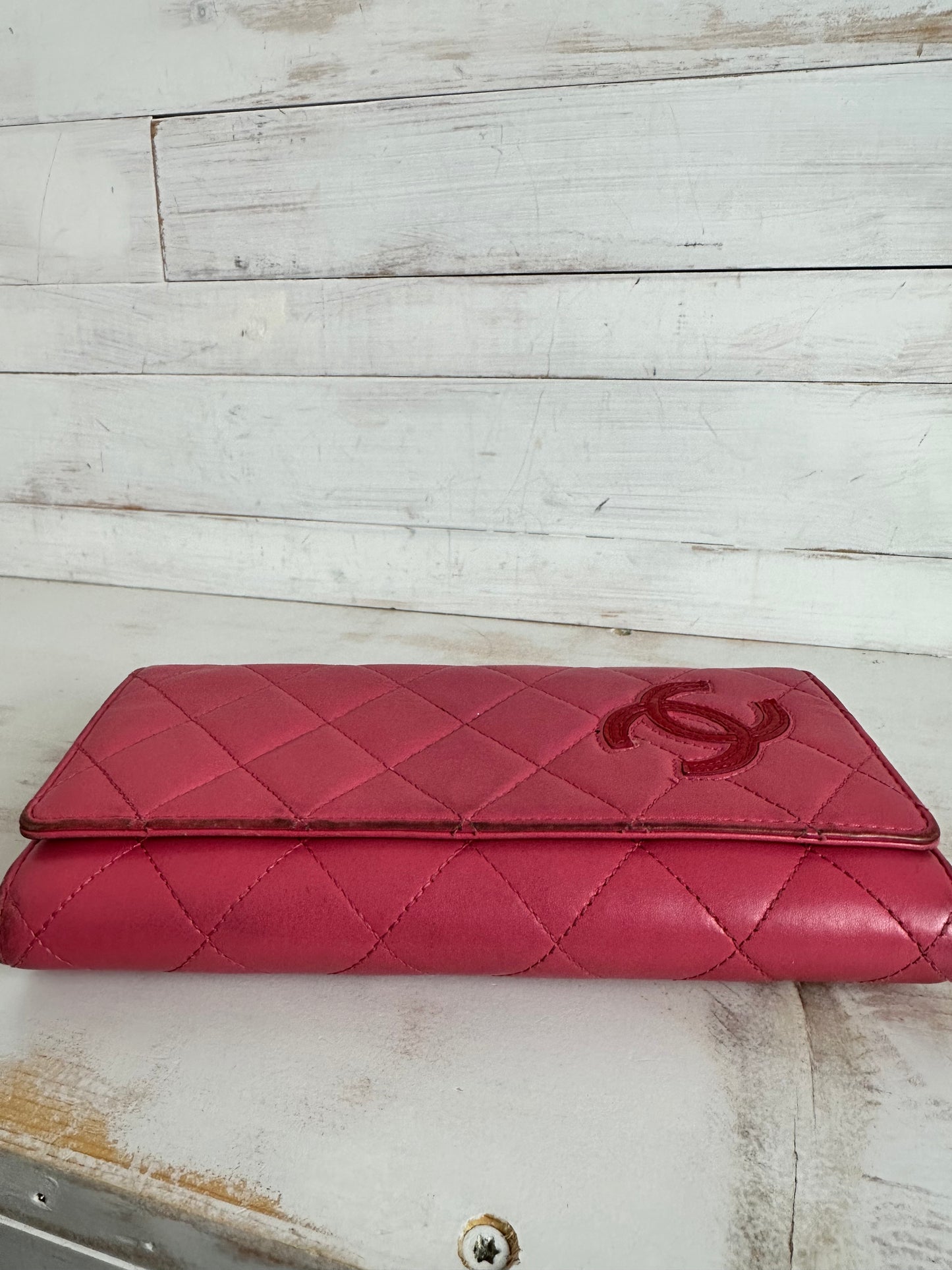 Chanel Matelasse Pink Lambskin Long Wallet Snap Closure CC