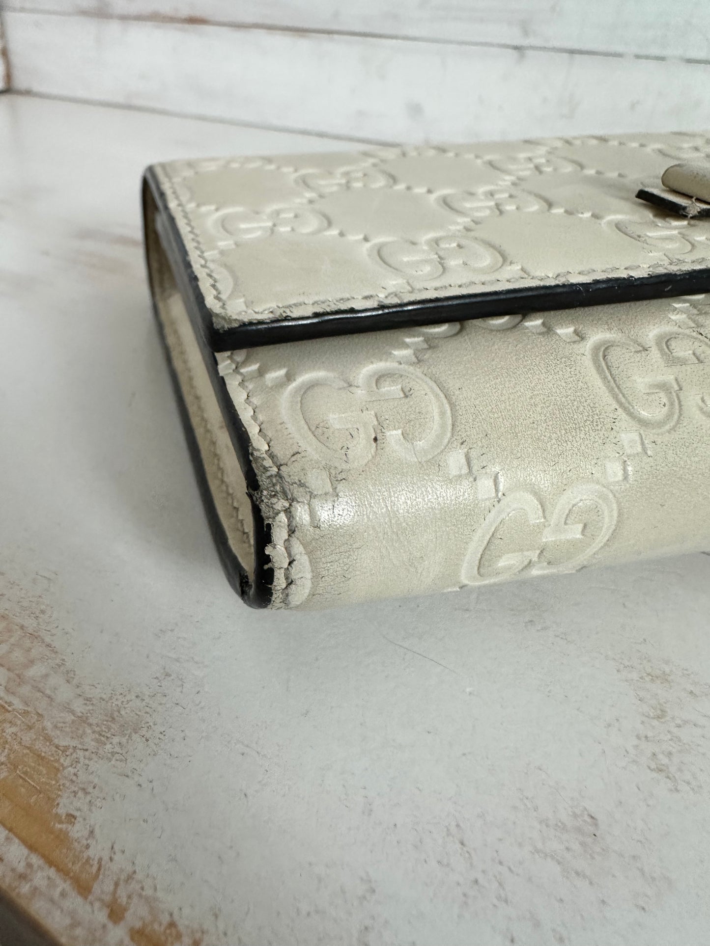 Gucci Guccissima Leather Continental Long Wallet in Cream