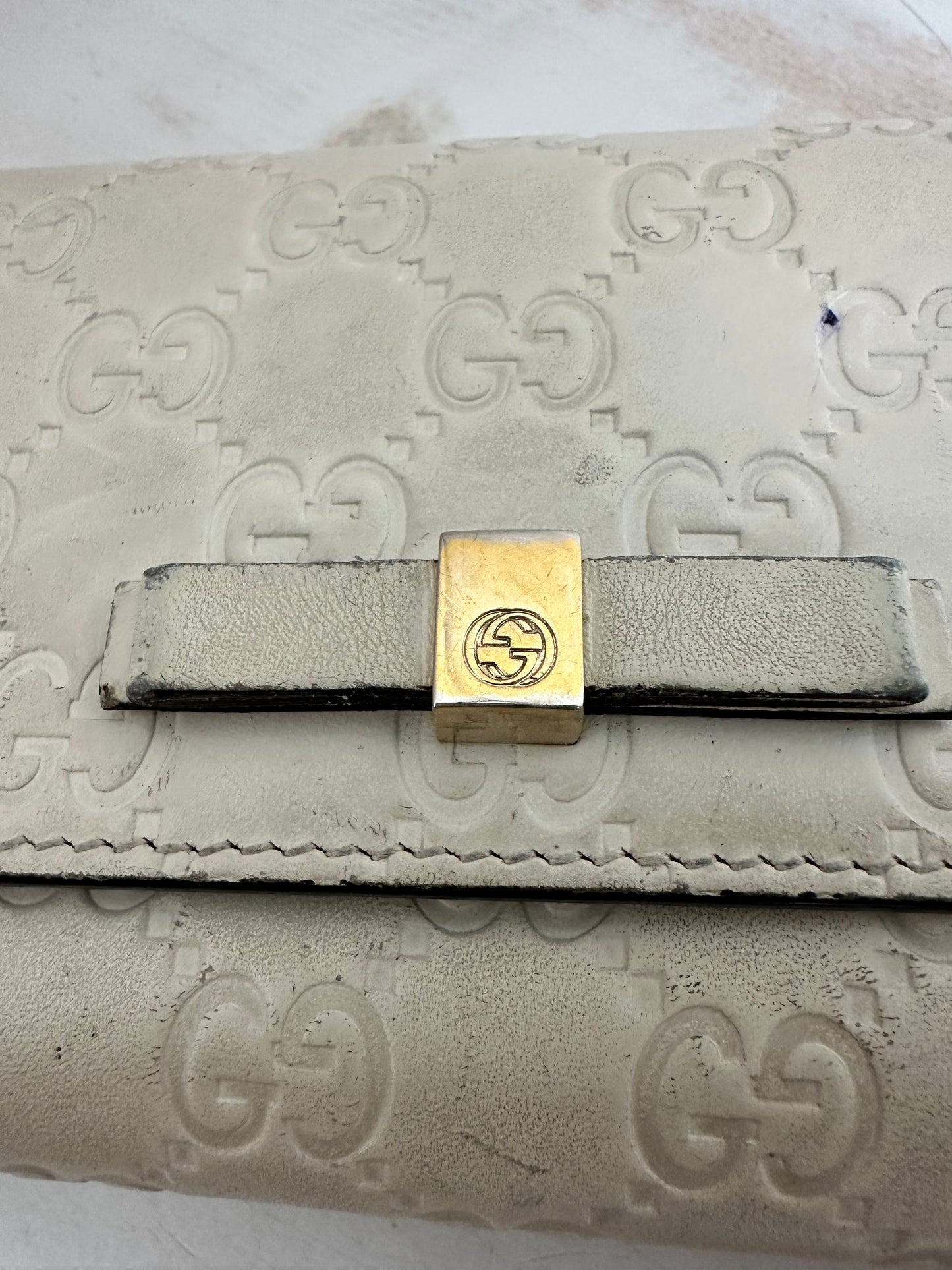Gucci Guccissima Leather Continental Long Wallet in Cream