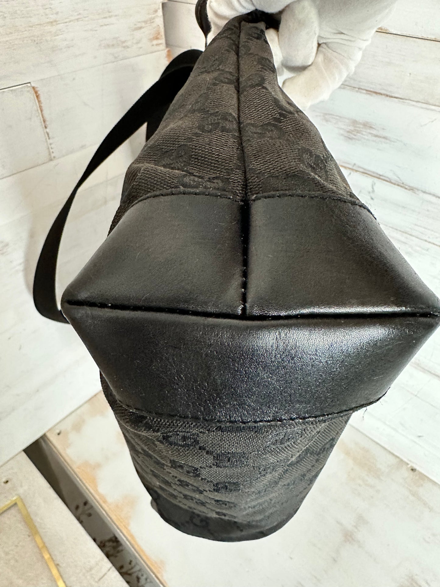 Gucci Black Canvas and Leather Tote Bag/Handbag