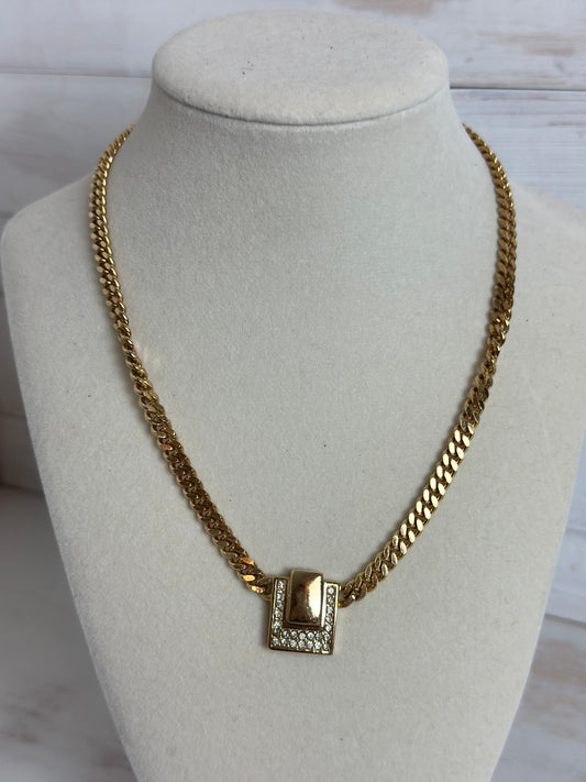 Christian Dior VINTAGE curb chain with gold plated and crystal pendant