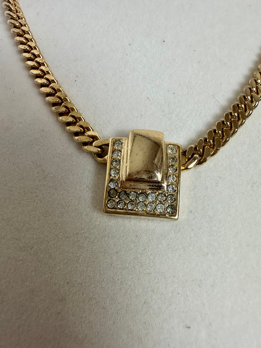 Christian Dior VINTAGE curb chain with gold plated and crystal pendant