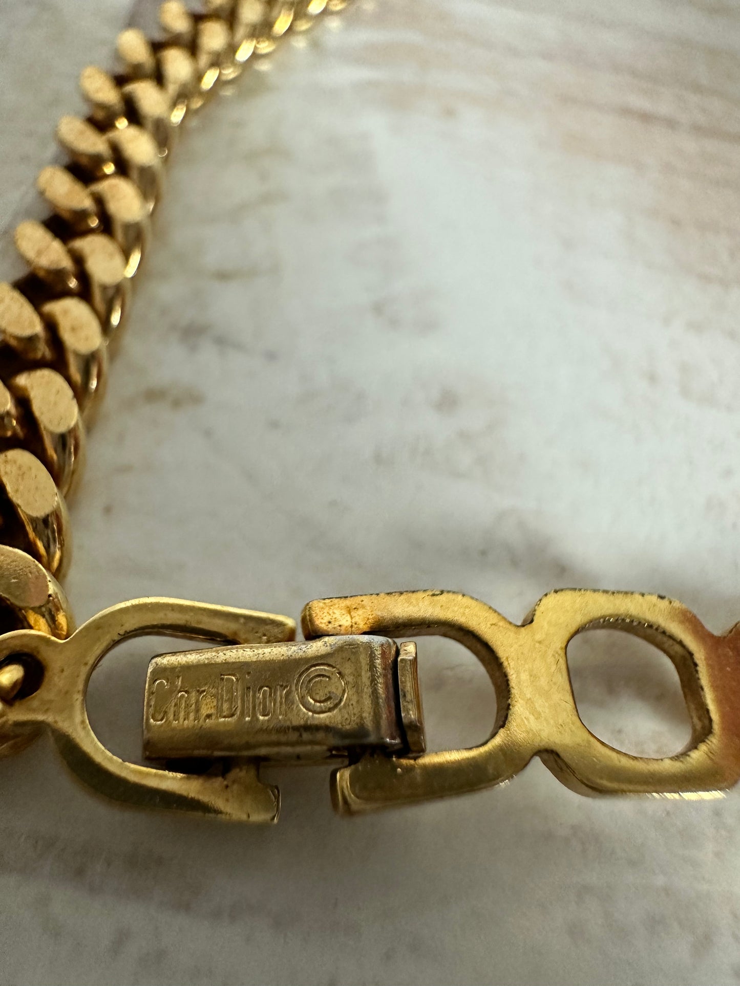 Christian Dior VINTAGE curb chain with gold plated and crystal pendant