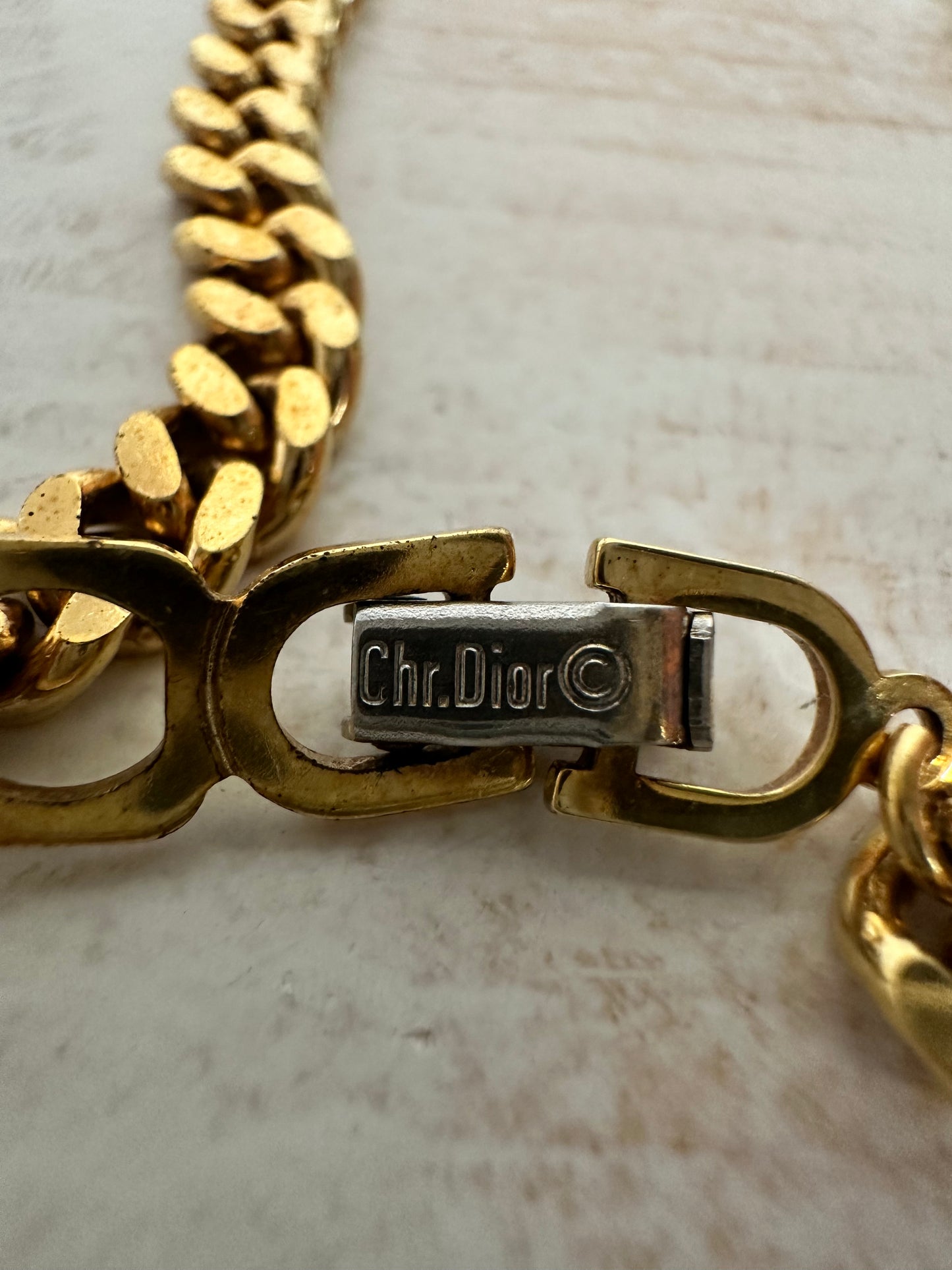 Christian Dior VINTAGE curb chain with gold plated and crystal pendant