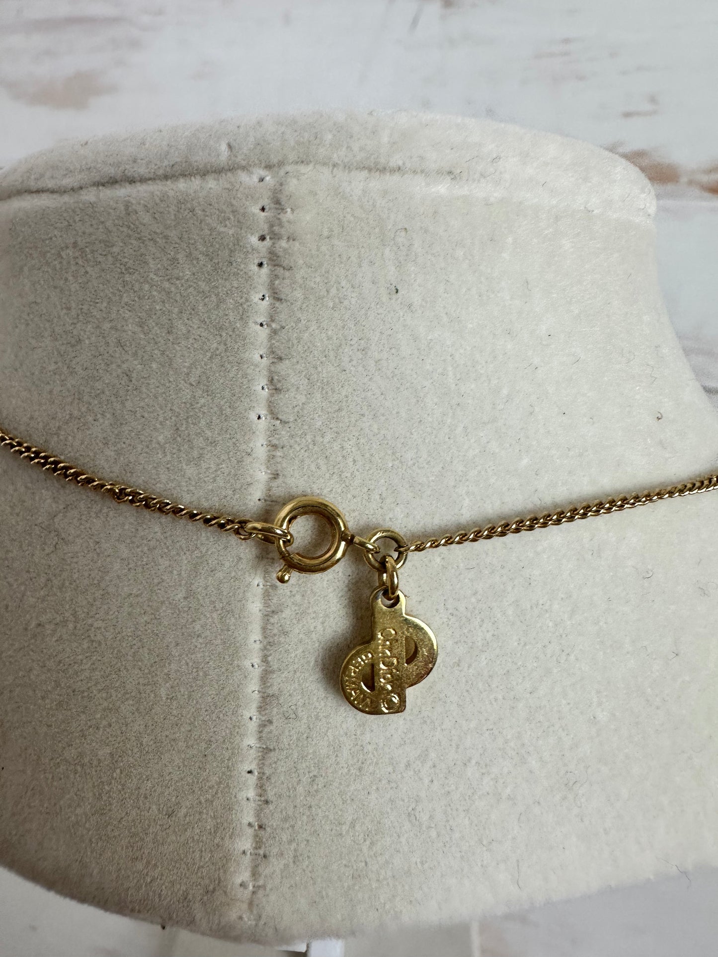 Christian Dior VINTAGE Gold Tone and Rhinestone Pendant/Necklace