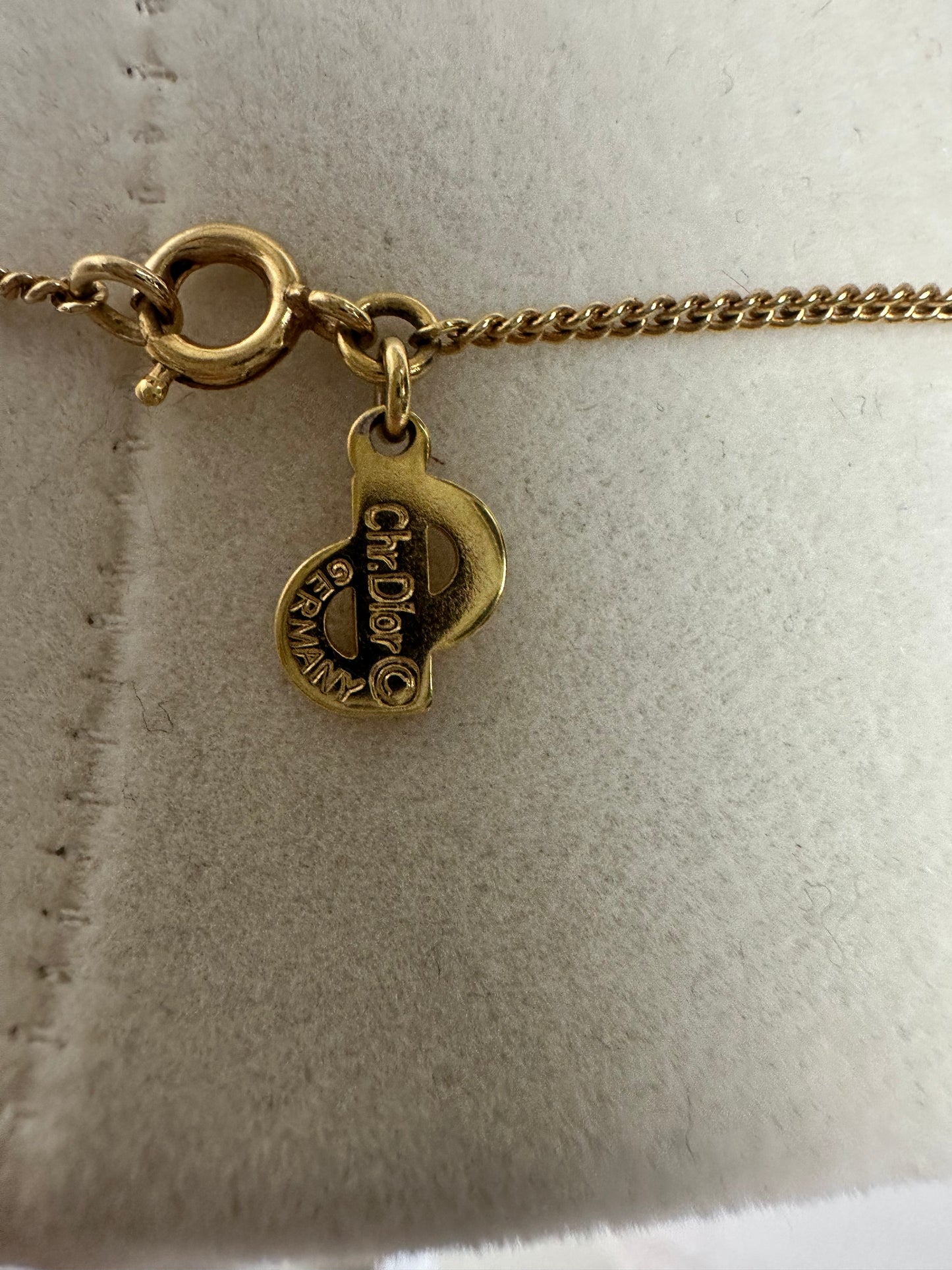 Christian Dior VINTAGE Gold Tone and Rhinestone Pendant/Necklace
