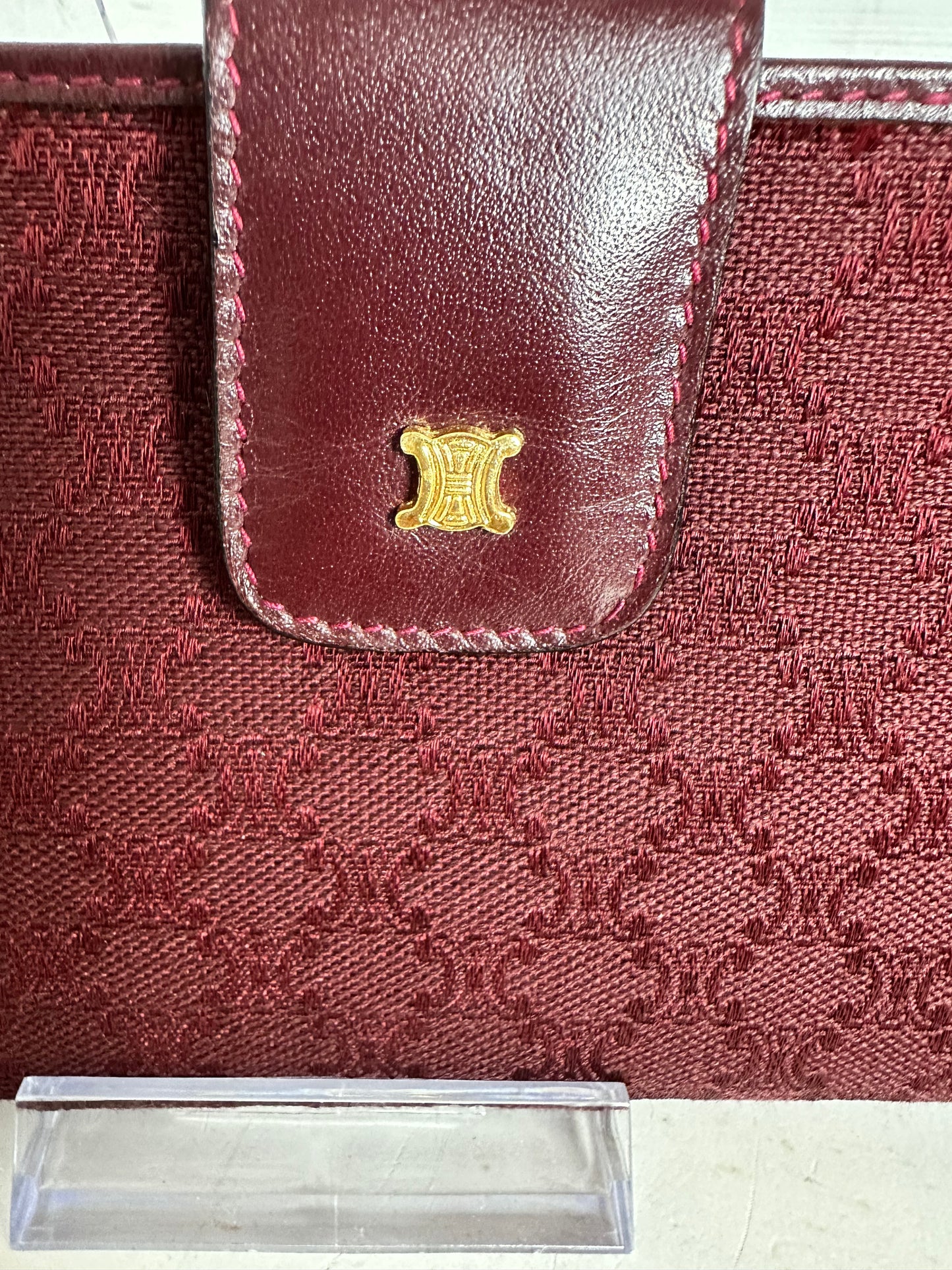 Celine Macadam Burgundy Fabric and Leather Wallet with Kiss Lock