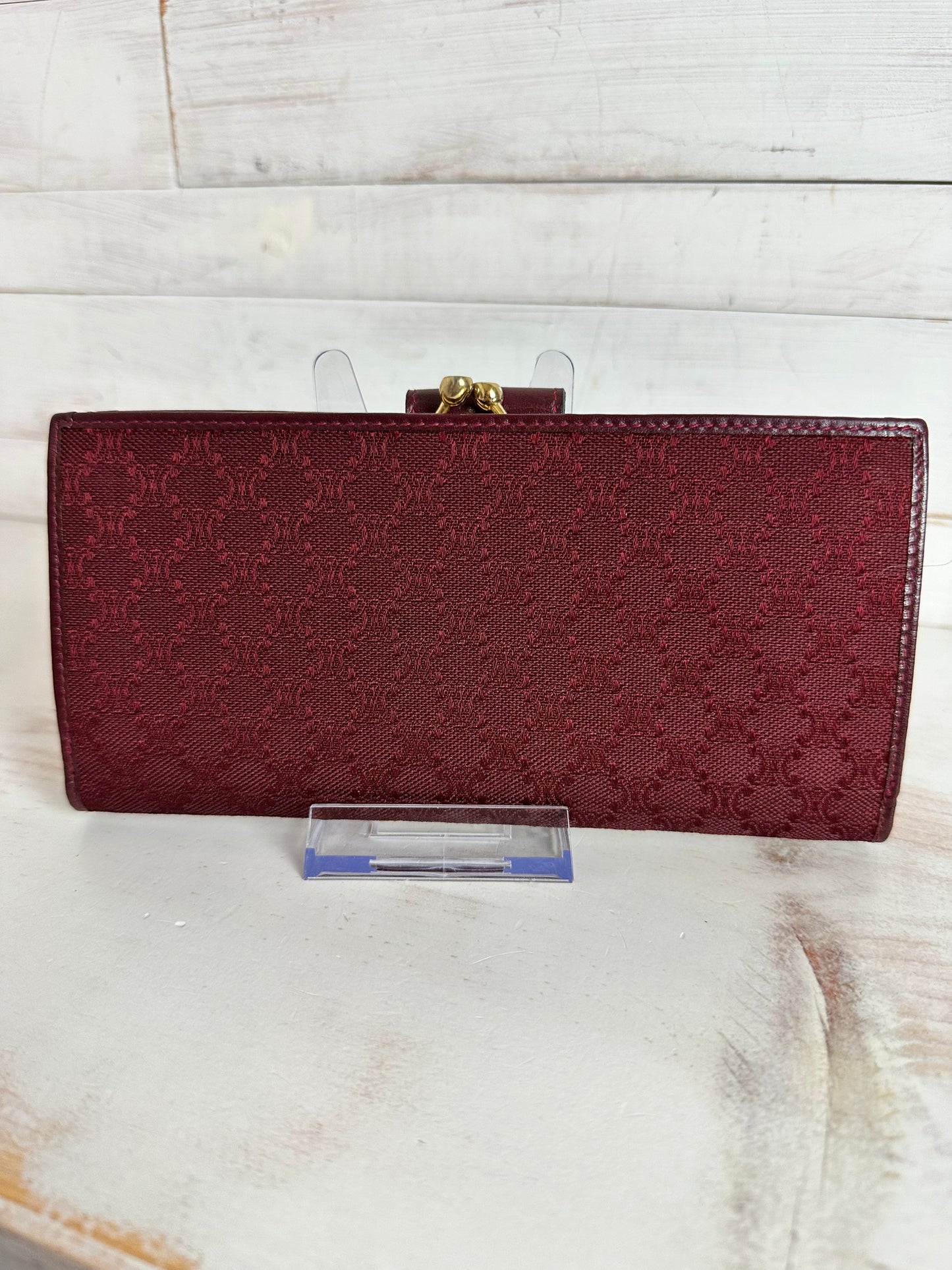 Celine Macadam Burgundy Fabric and Leather Wallet with Kiss Lock