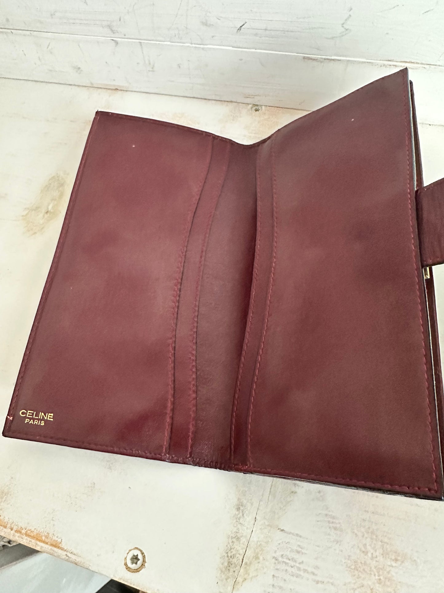 Celine Macadam Burgundy Fabric and Leather Wallet with Kiss Lock