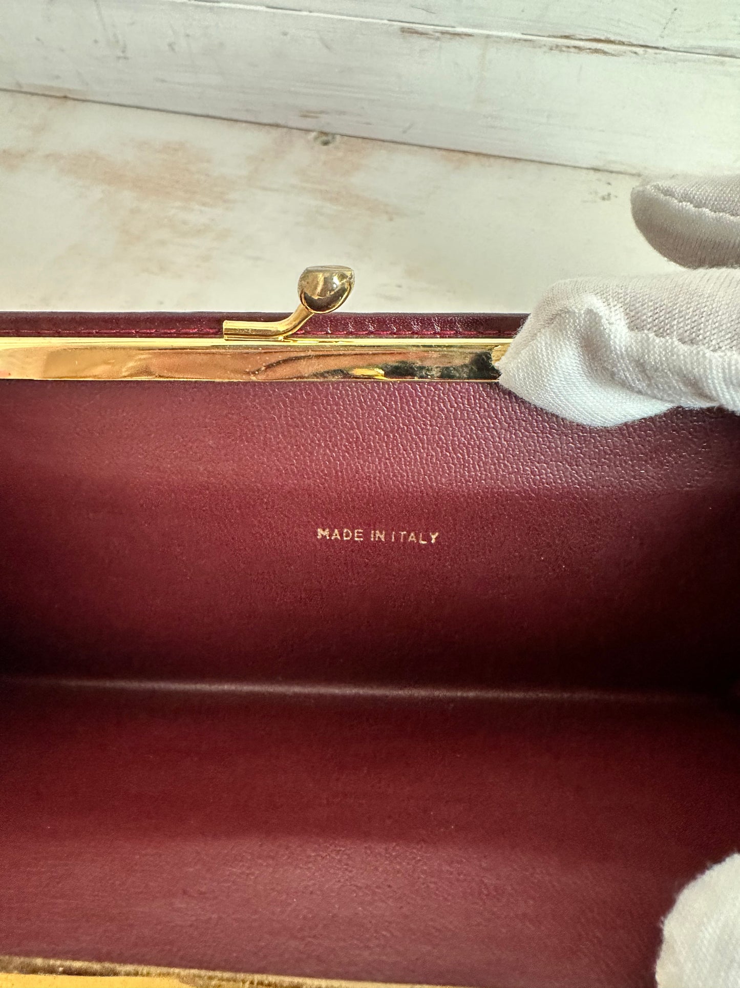 Celine Macadam Burgundy Fabric and Leather Wallet with Kiss Lock