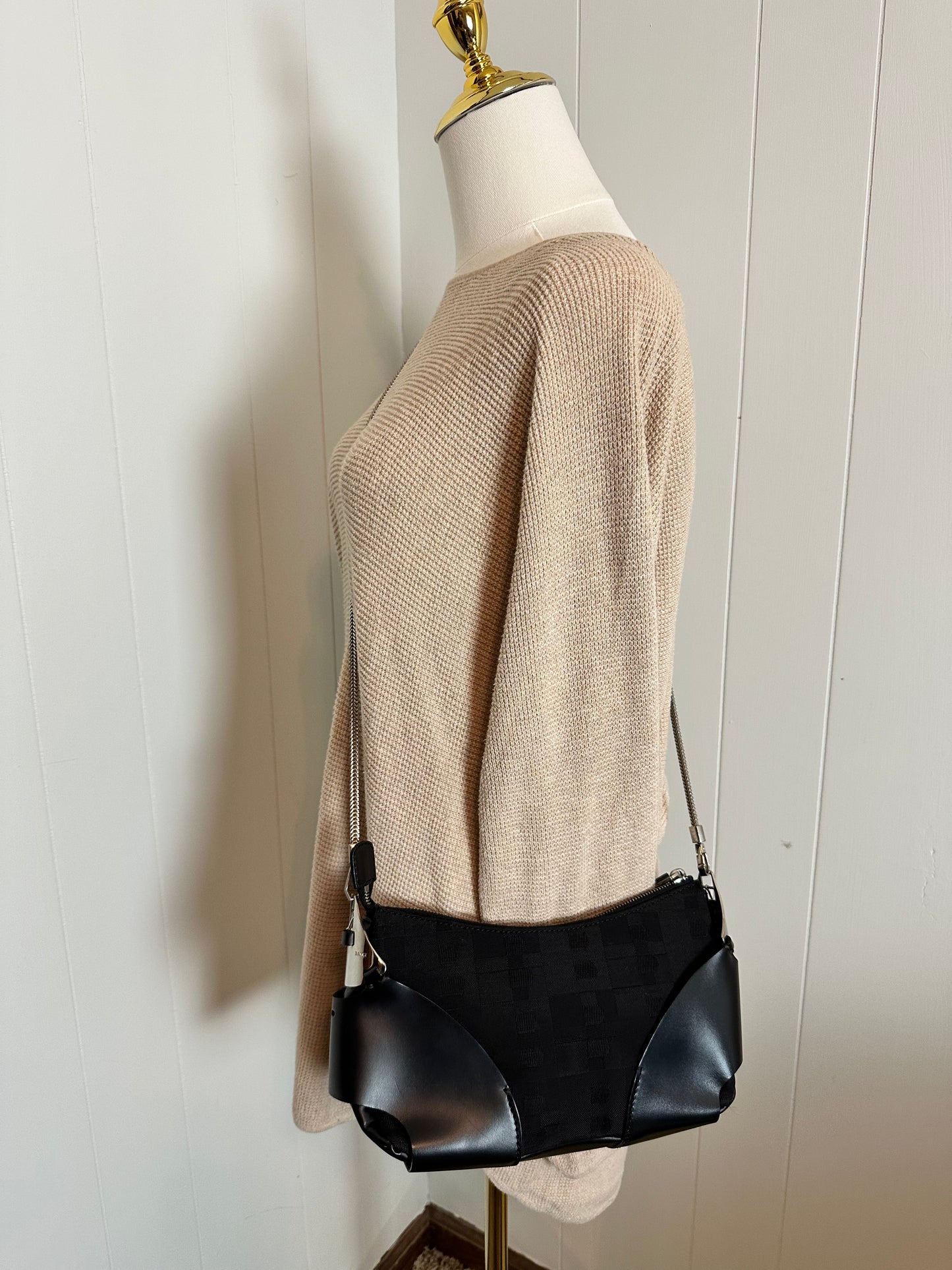 Bally Black Fabric and Leather Shoulder/Crossbody/Clutch Bag with Silver