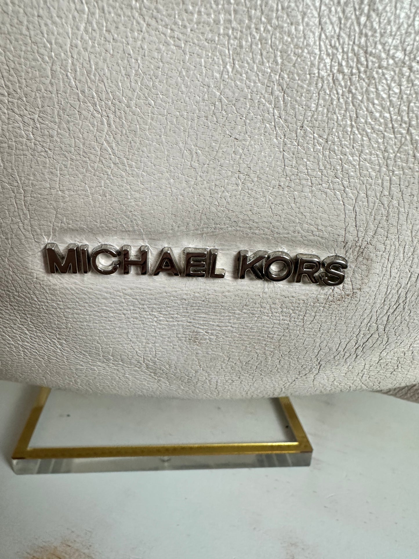 Michael Kors Large Chelsea Leather Tote Cream/Black Silver Hardware