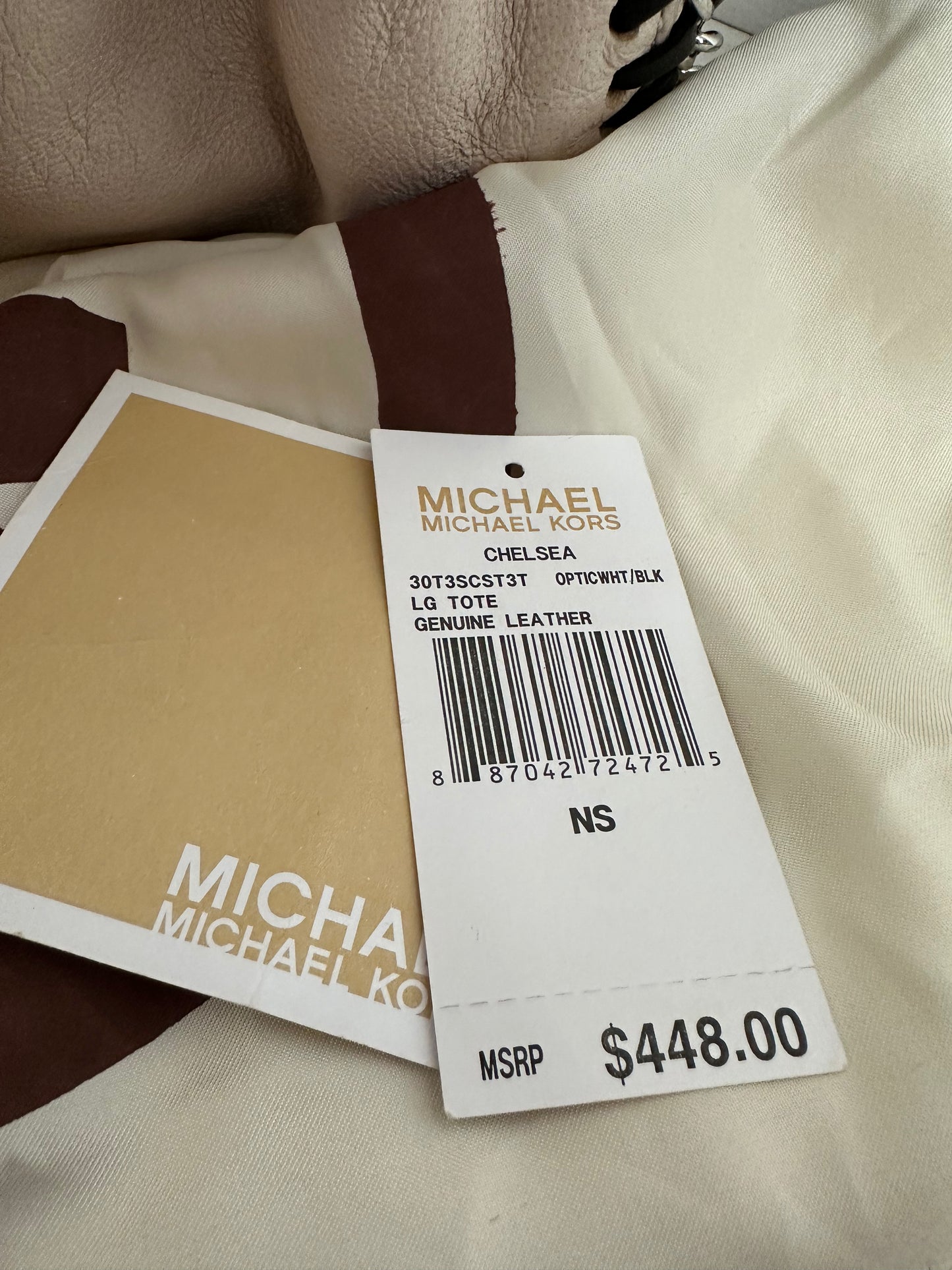 Michael Kors Large Chelsea Leather Tote Cream/Black Silver Hardware