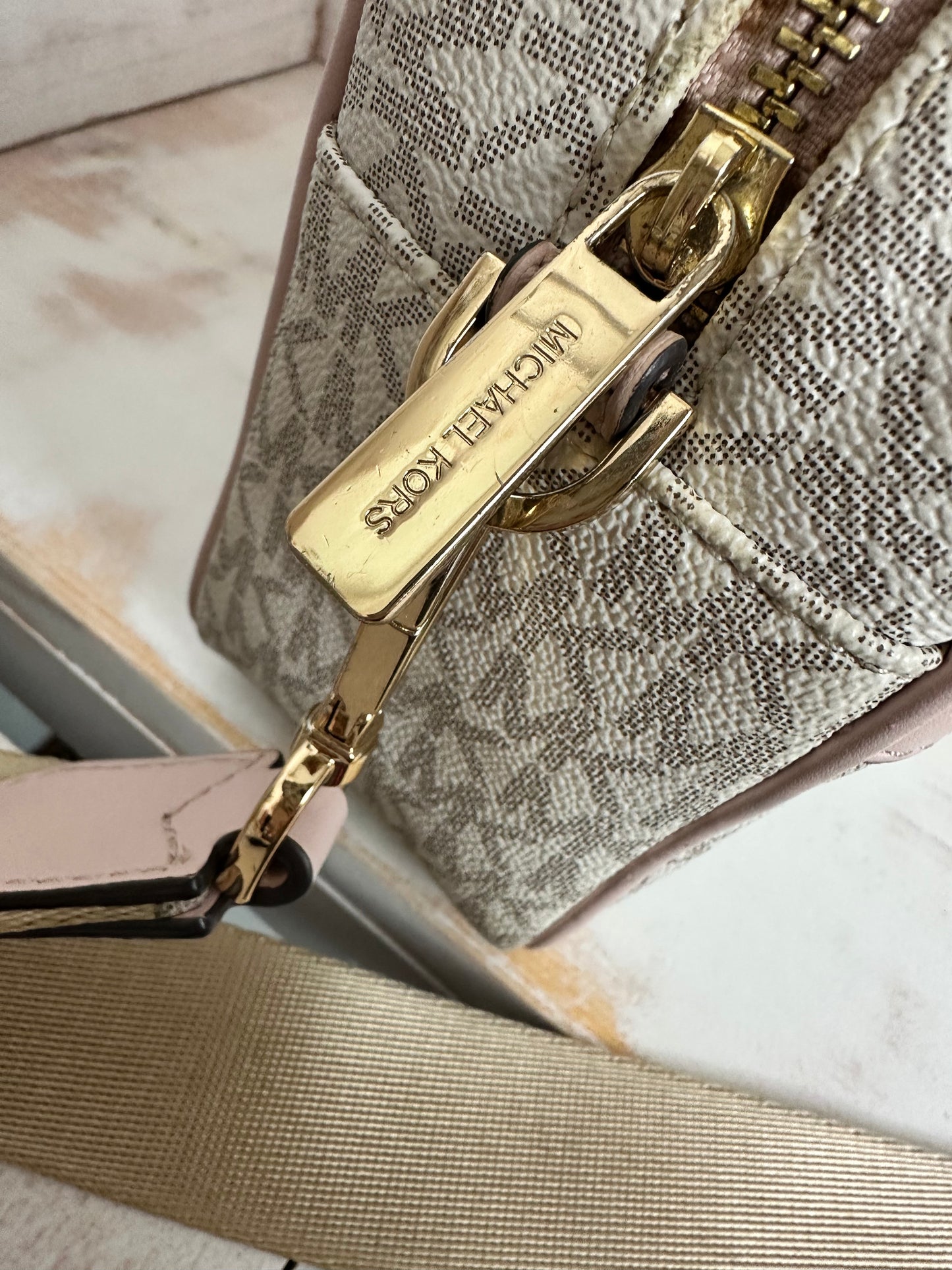 Michael Kors Kenly Crossbody Bag with Guitar Strap in Powder Blush