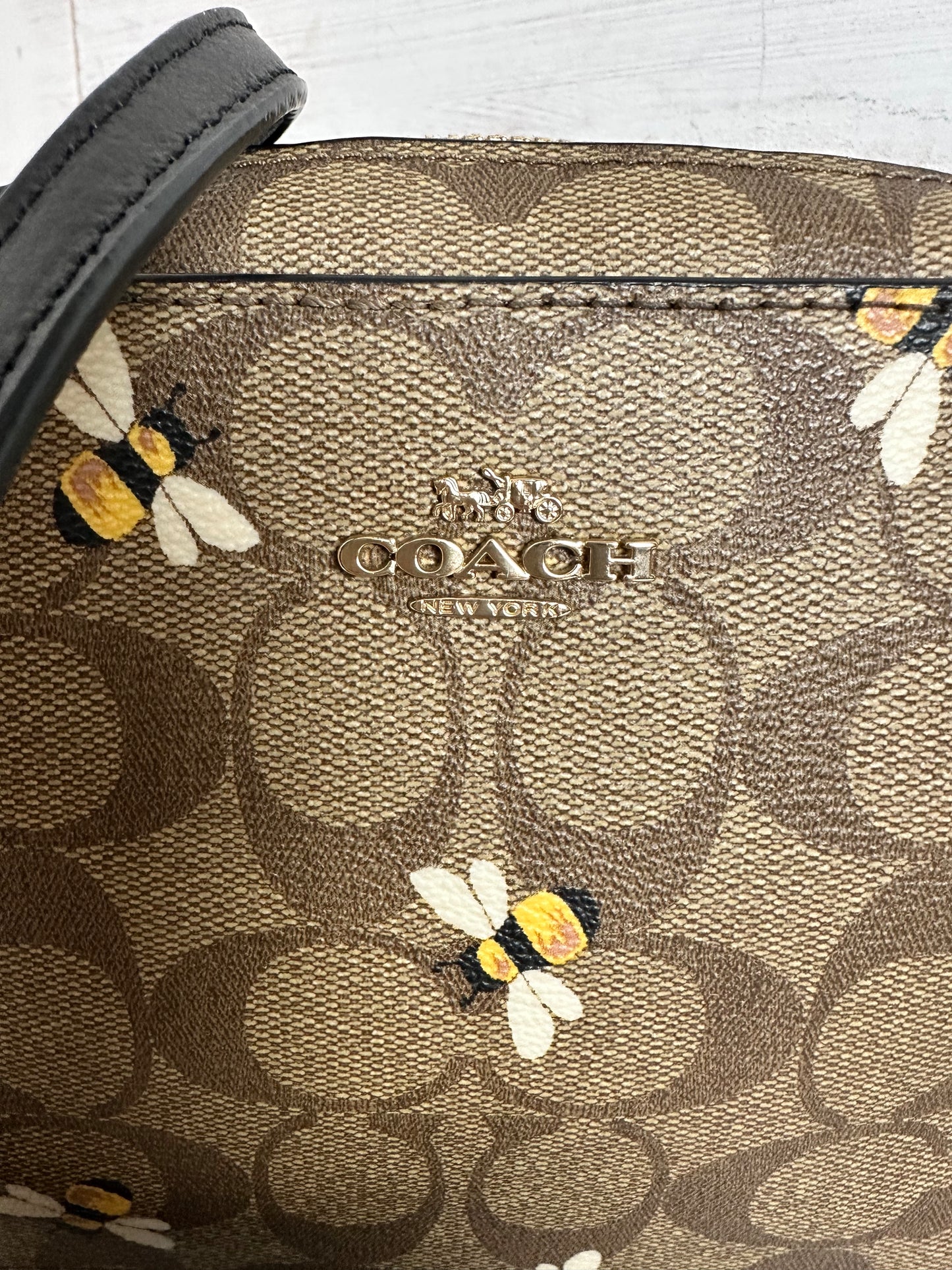 Coach Mini Camera Bag in Signature Canvas with Bee Print.