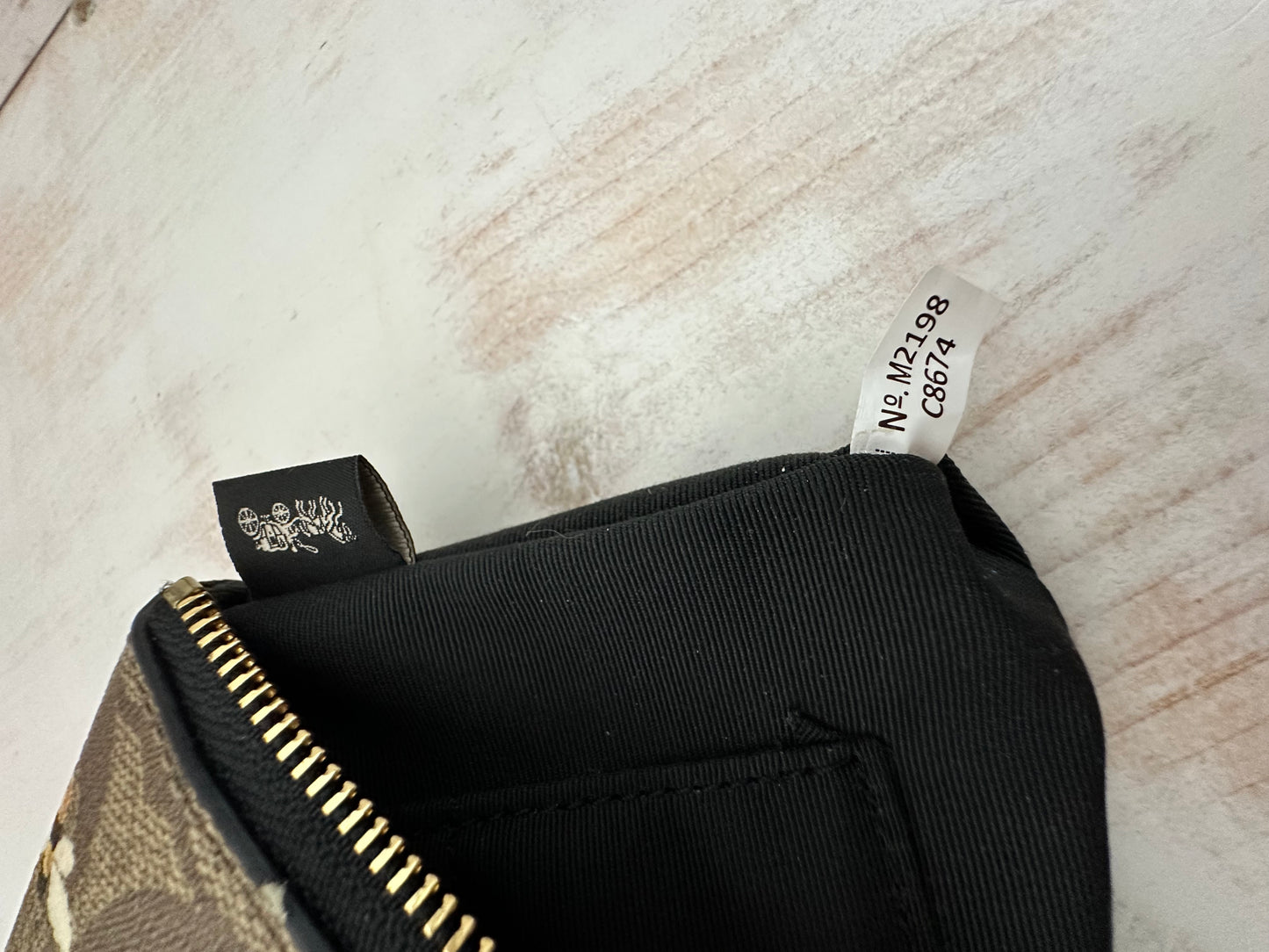 Coach Signature Logo Corner Zip Wristlet with Bee Design