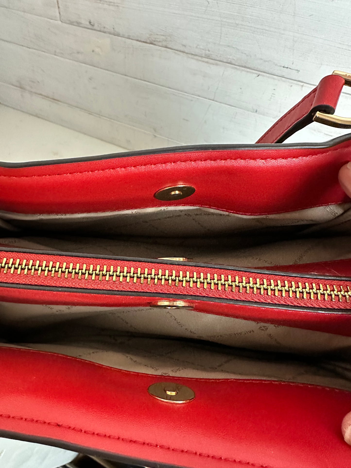 Michael Kors Hope Medium Messenger Bag Flame Red & Brown Satchel/Crossbody