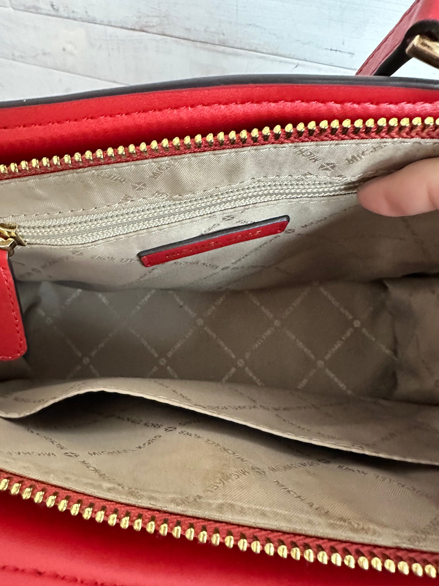 Michael Kors Hope Medium Messenger Bag Flame Red & Brown Satchel/Crossbody