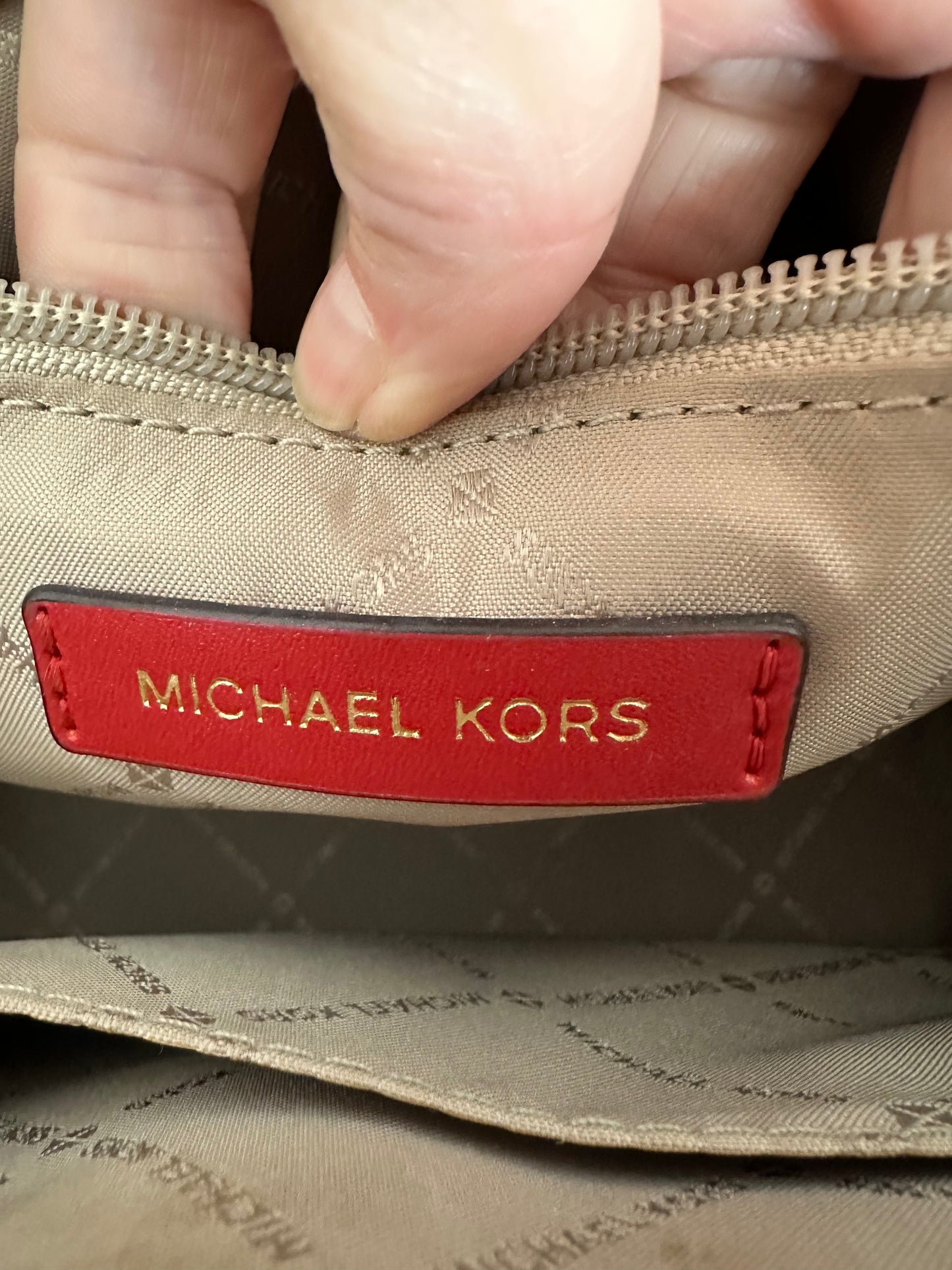 Michael Kors Hope Medium Messenger Bag Flame Red & Brown Satchel/Crossbody