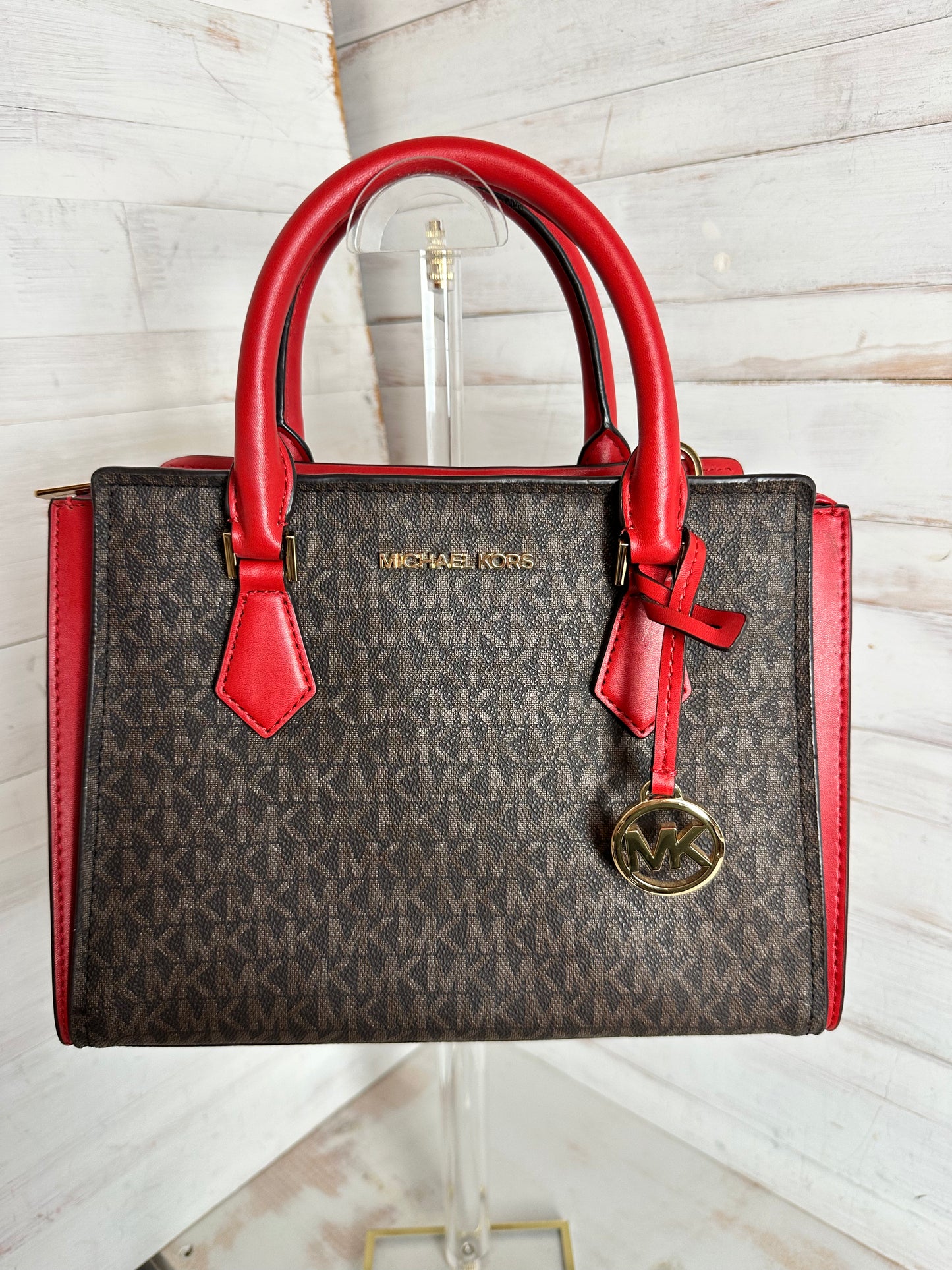 Michael Kors Hope Medium Messenger Bag Flame Red & Brown Satchel/Crossbody