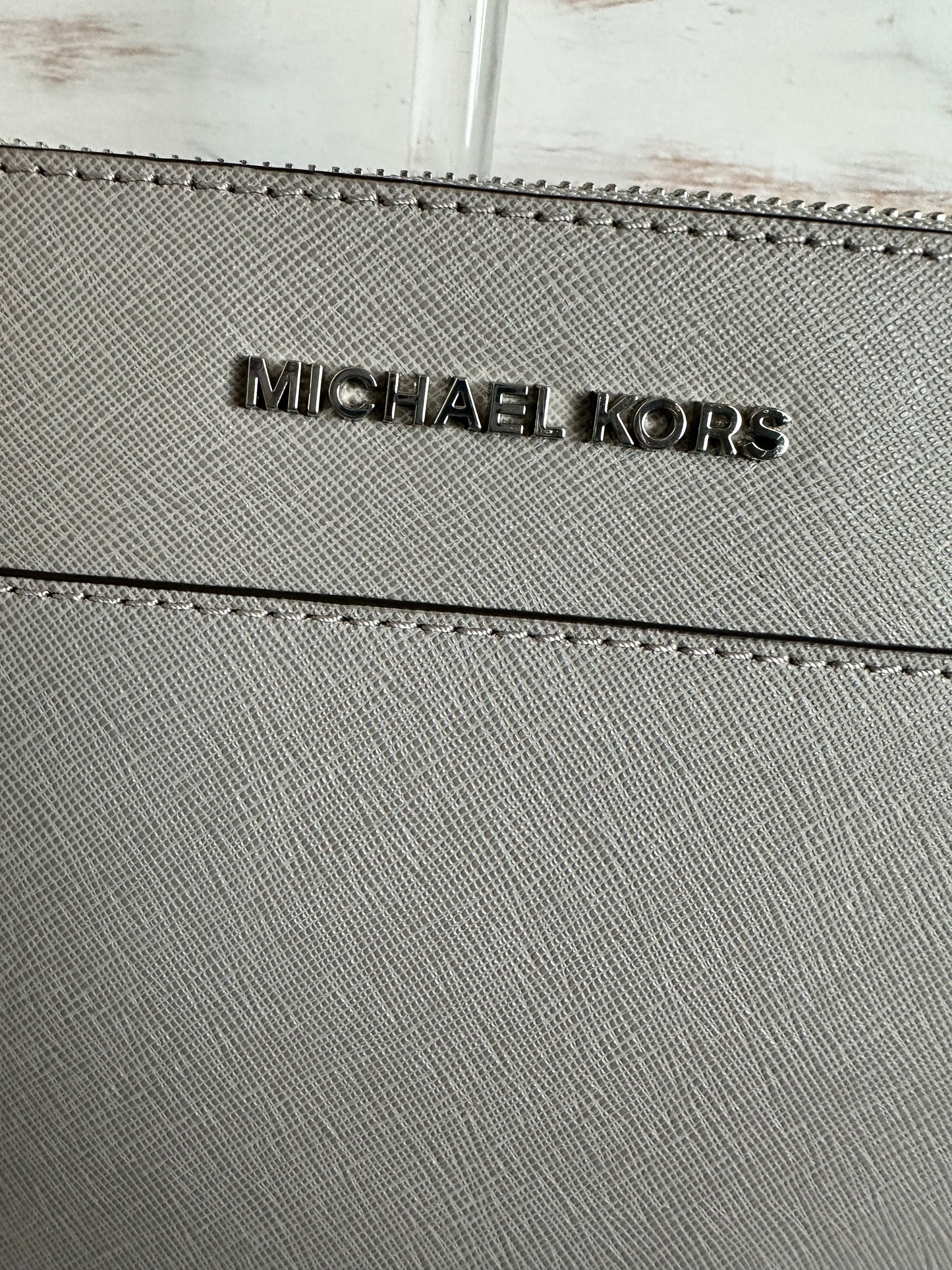 Michael Kors Ciara Pearl Grey Large Saffiano Leather Tote