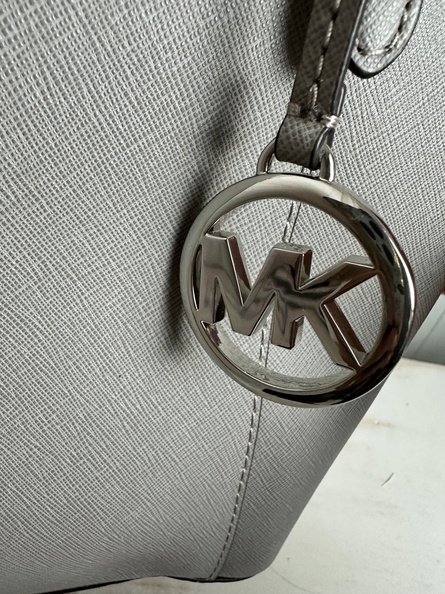 Michael Kors Ciara Pearl Grey Large Saffiano Leather Tote