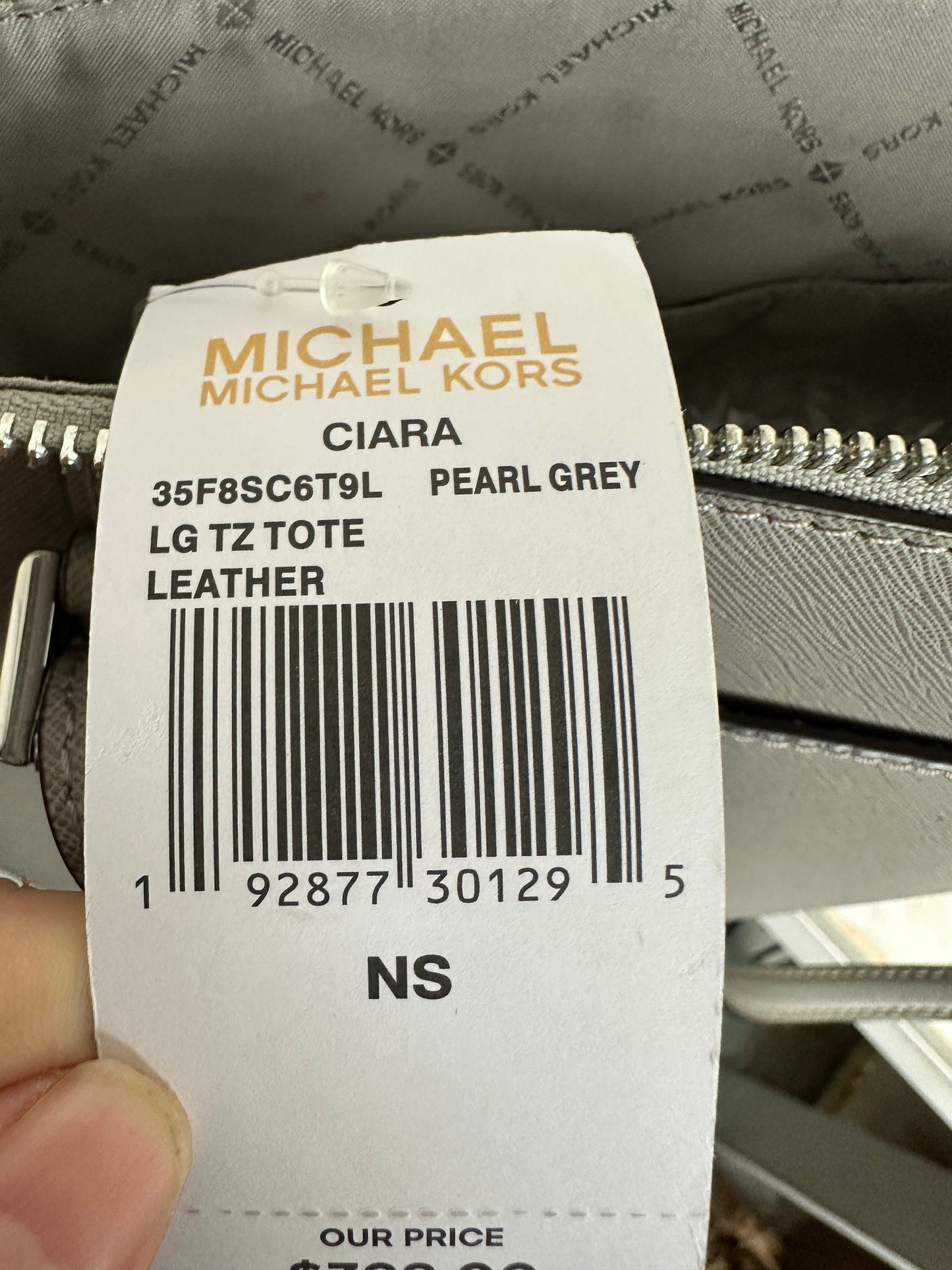 Michael Kors Ciara Pearl Grey Large Saffiano Leather Tote