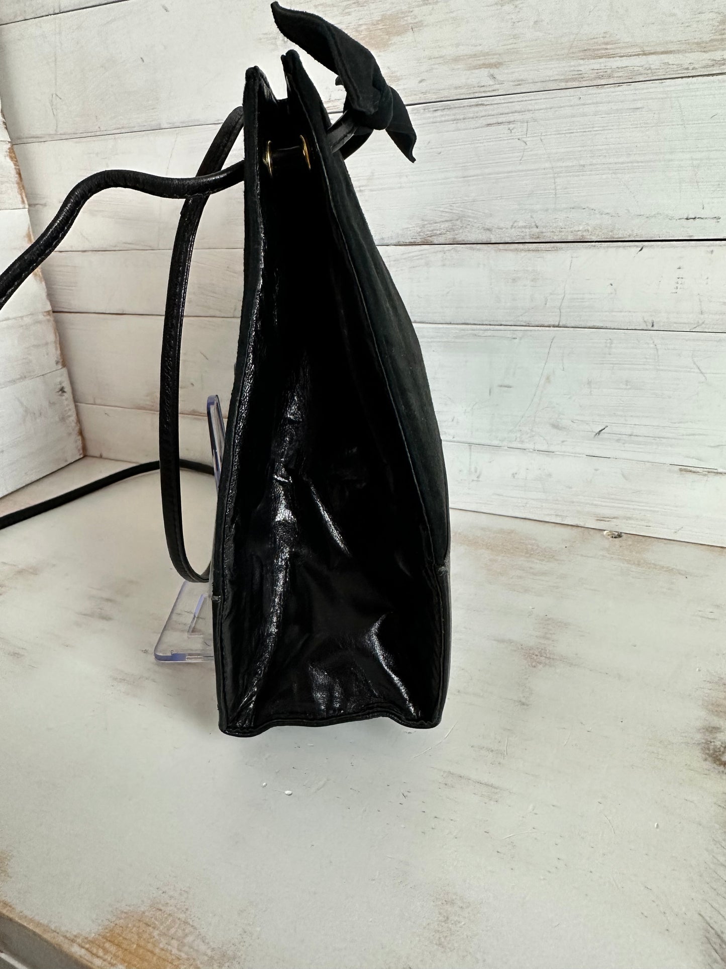 Christian Dior VINTAGE Black Suede Leather Drawstring Satchel/Shoulder Bag