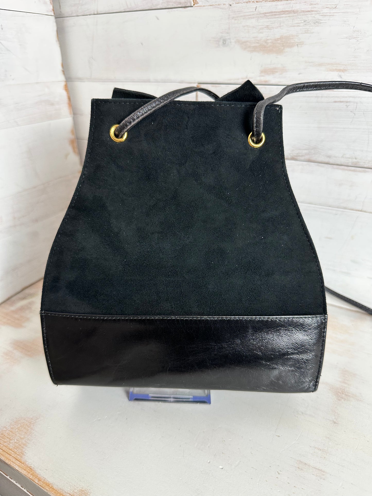 Christian Dior VINTAGE Black Suede Leather Drawstring Satchel/Shoulder Bag