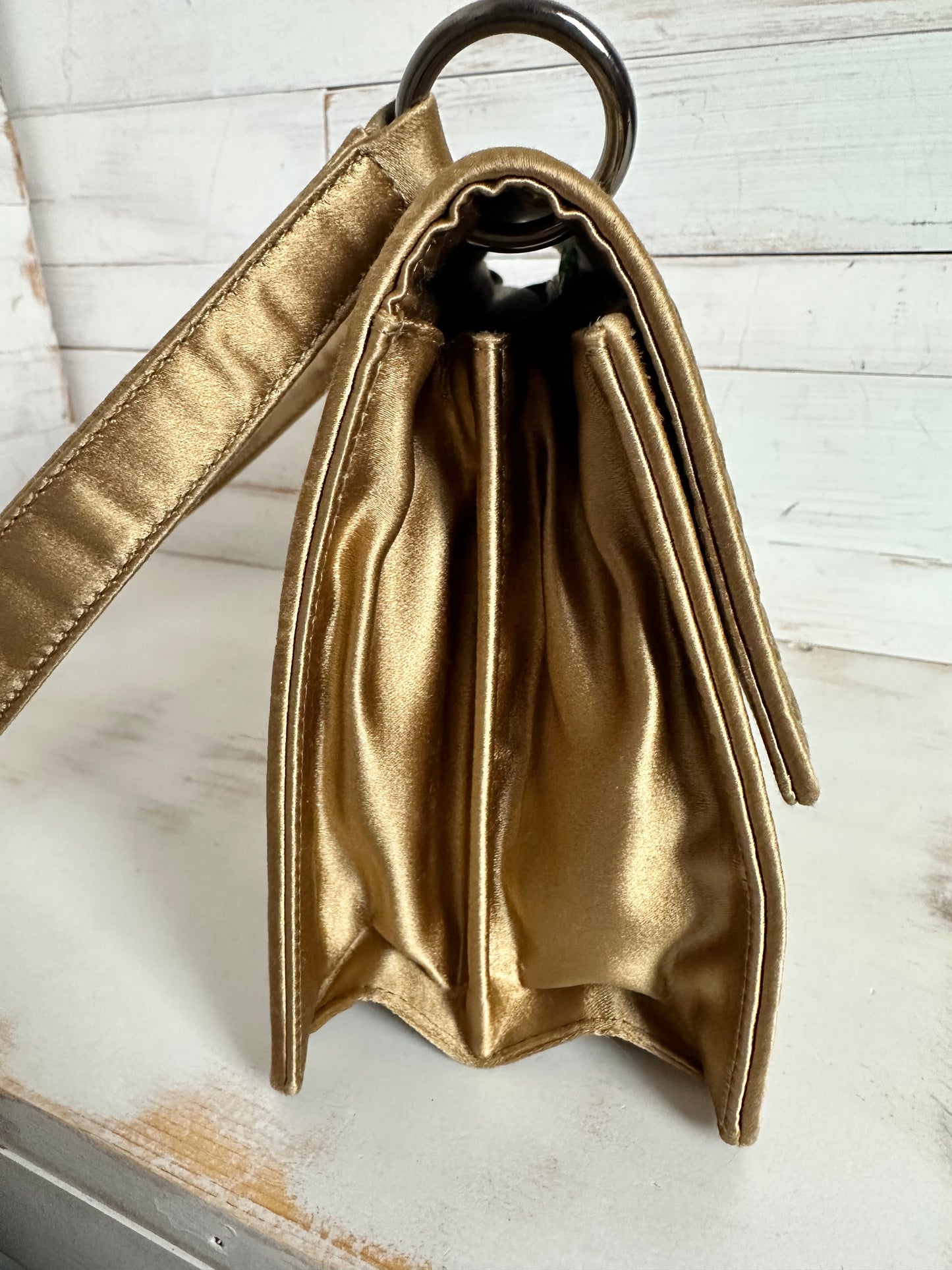 Bottega Veneta RARE VINTAGE Gold Intrecciato Satin Shoulder Bag