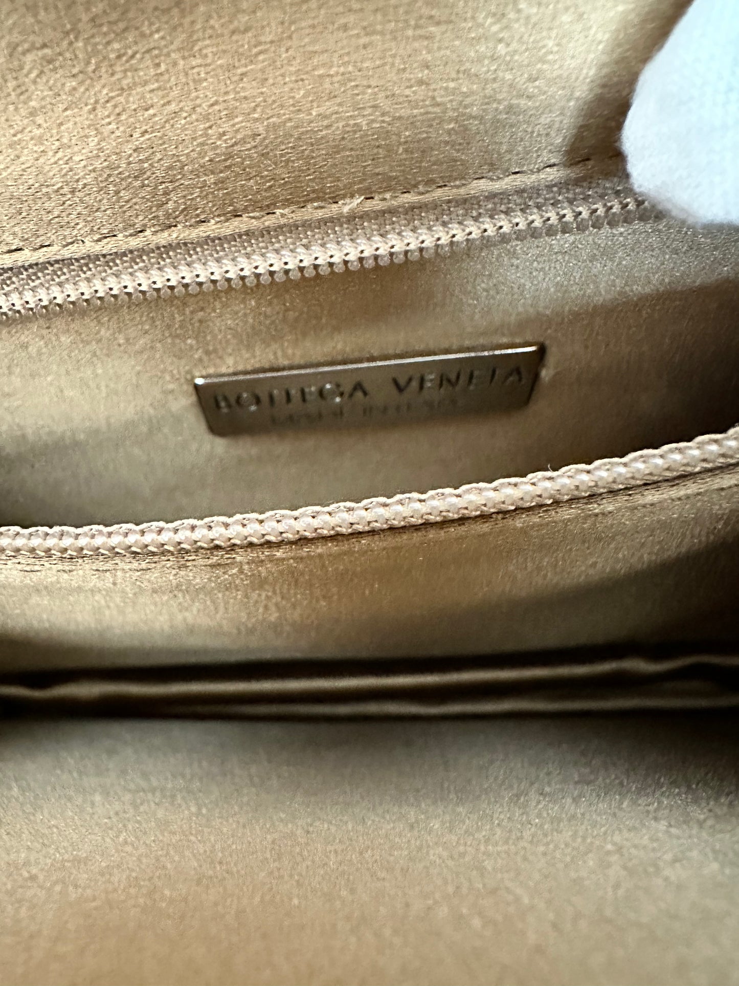 Bottega Veneta RARE VINTAGE Gold Intrecciato Satin Shoulder Bag