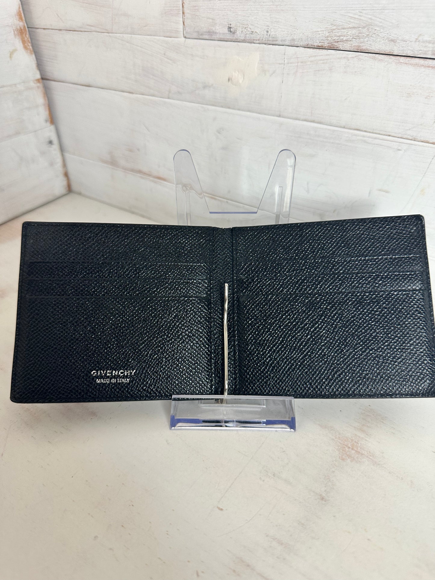 GIVENCHY Bifold Money Clip/Card Holder Black Leather