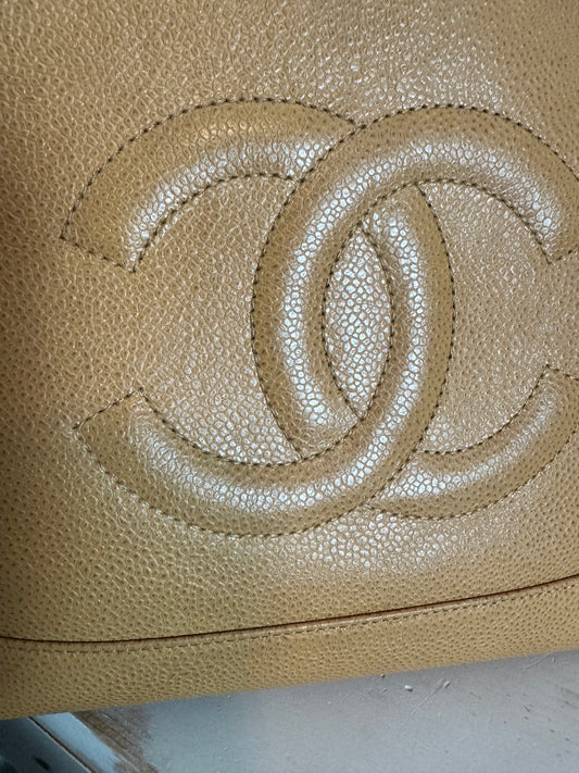 Chanel Beige Vintage CC Mark Tote with Chain Ball