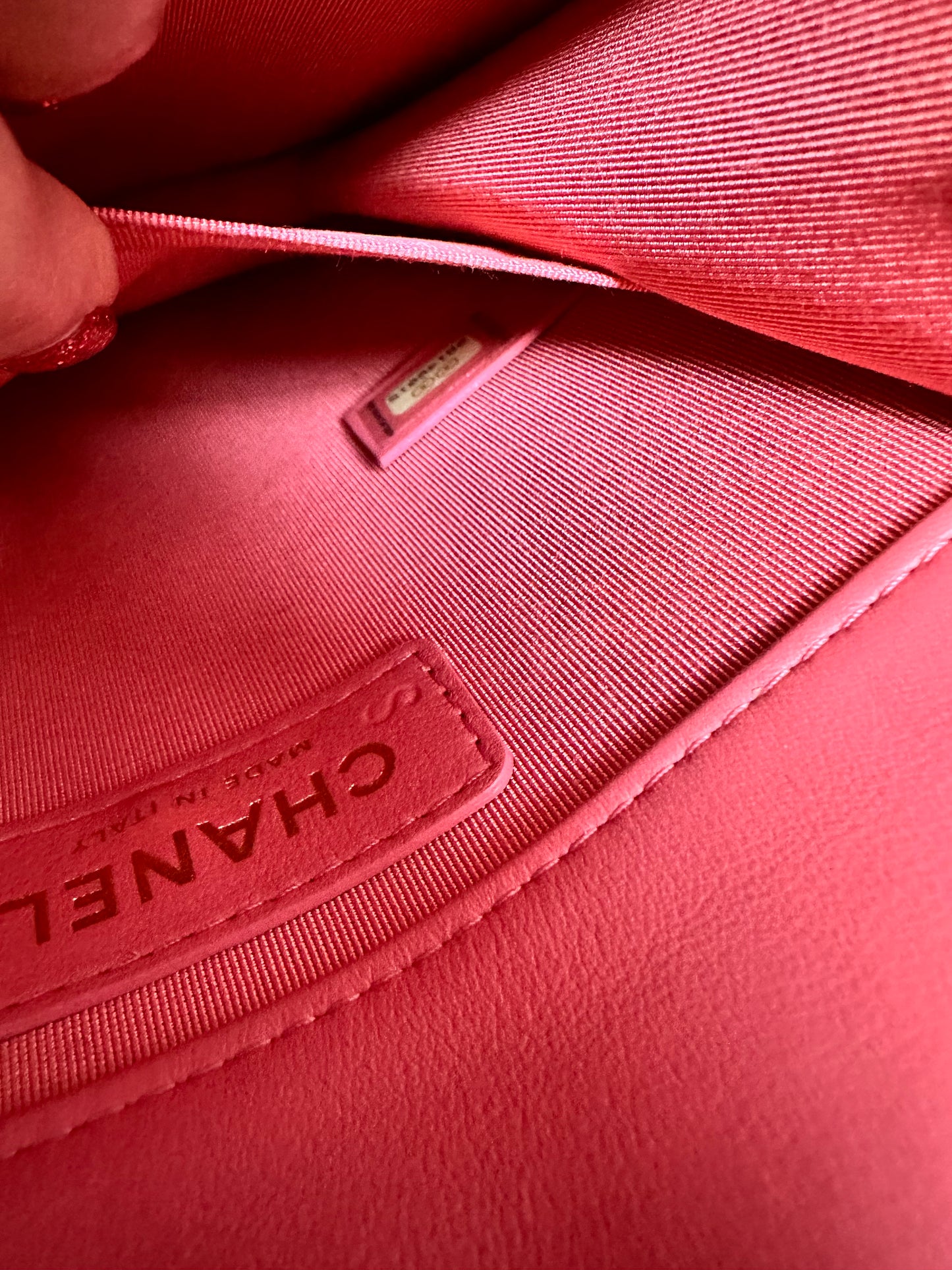 Chanel Pink Chevron Quilted Lambskin North-South Le Boy