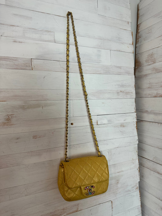 Chanel Rare Collectors Iridescent Quilted Lambskin Mini Precious Jewel Flap in Yellow