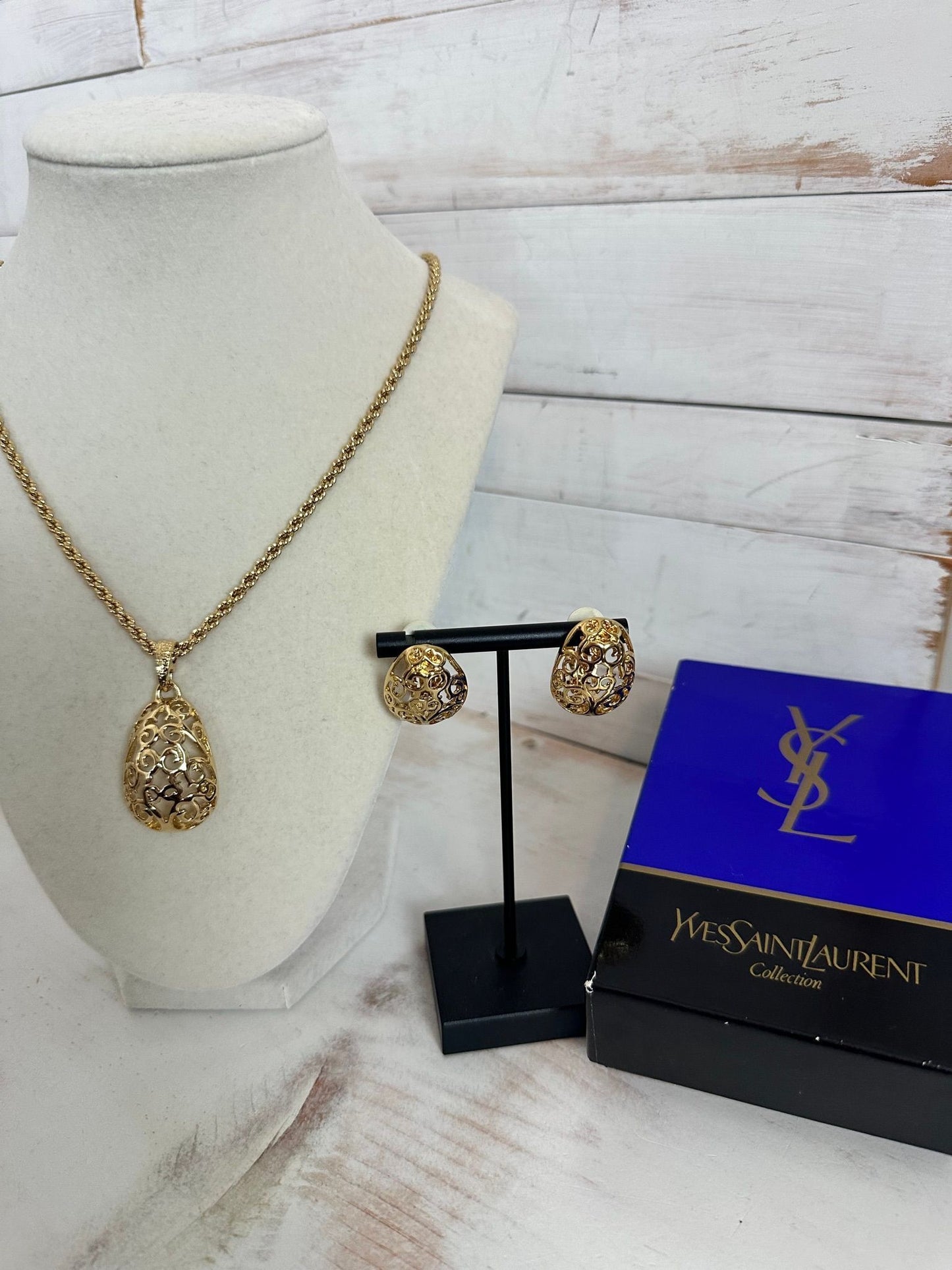 YSL Filigree gold plated necklace and earring set