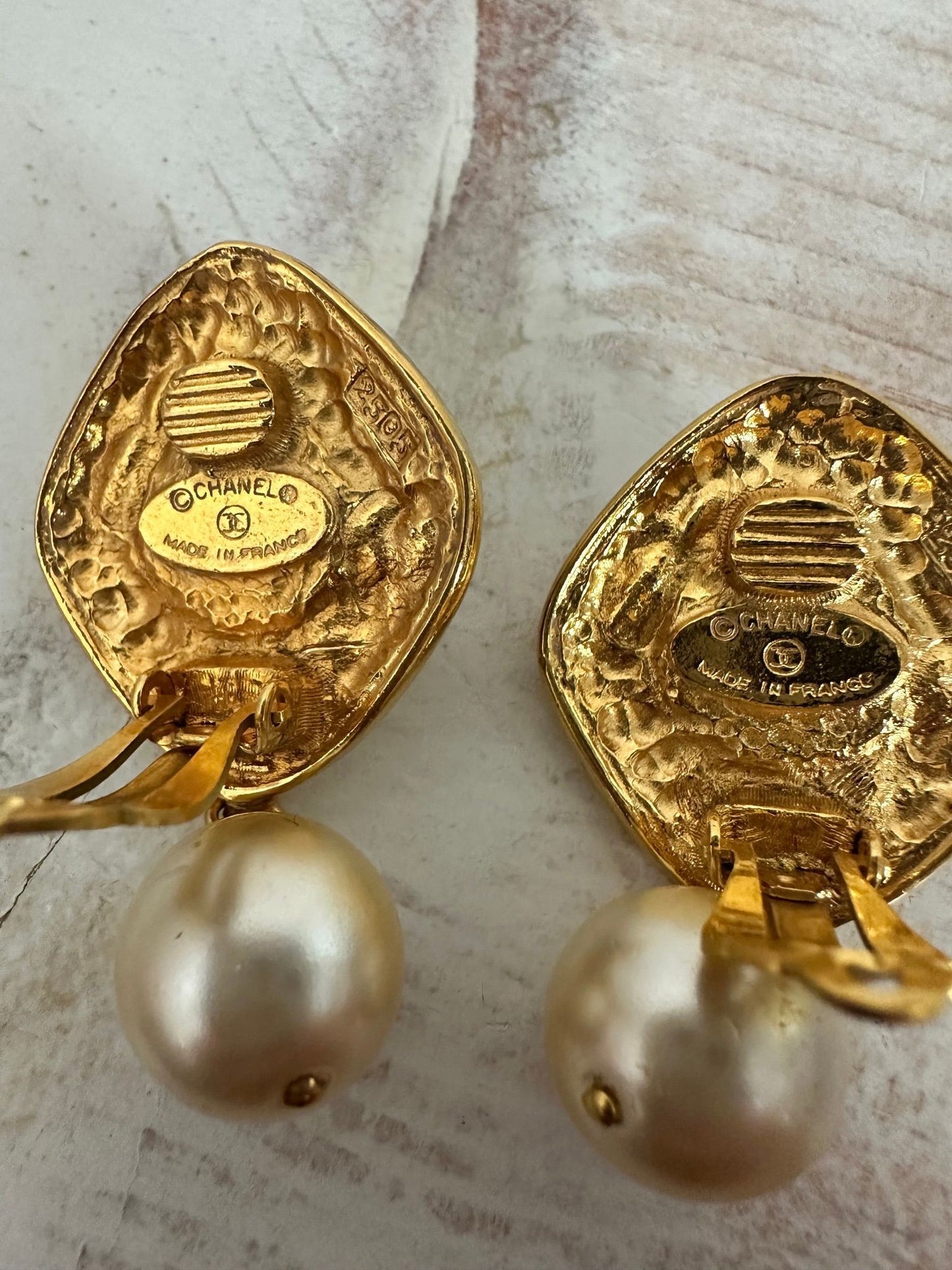Vintage Chanel Blue Gripoix and Faux Pearl Earrings