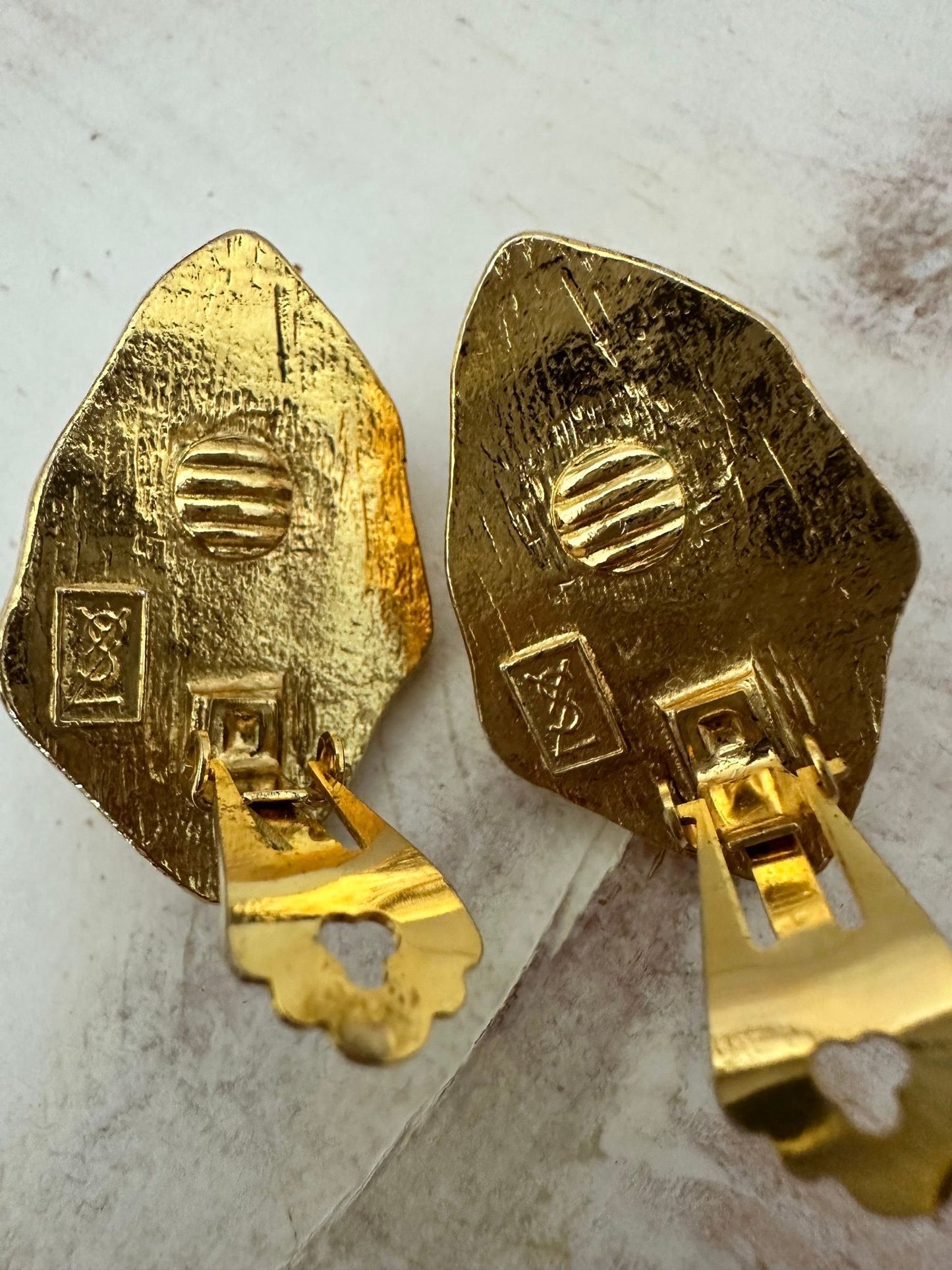 YSL Rive Gauche Clip On, gold plated with Cabochon
