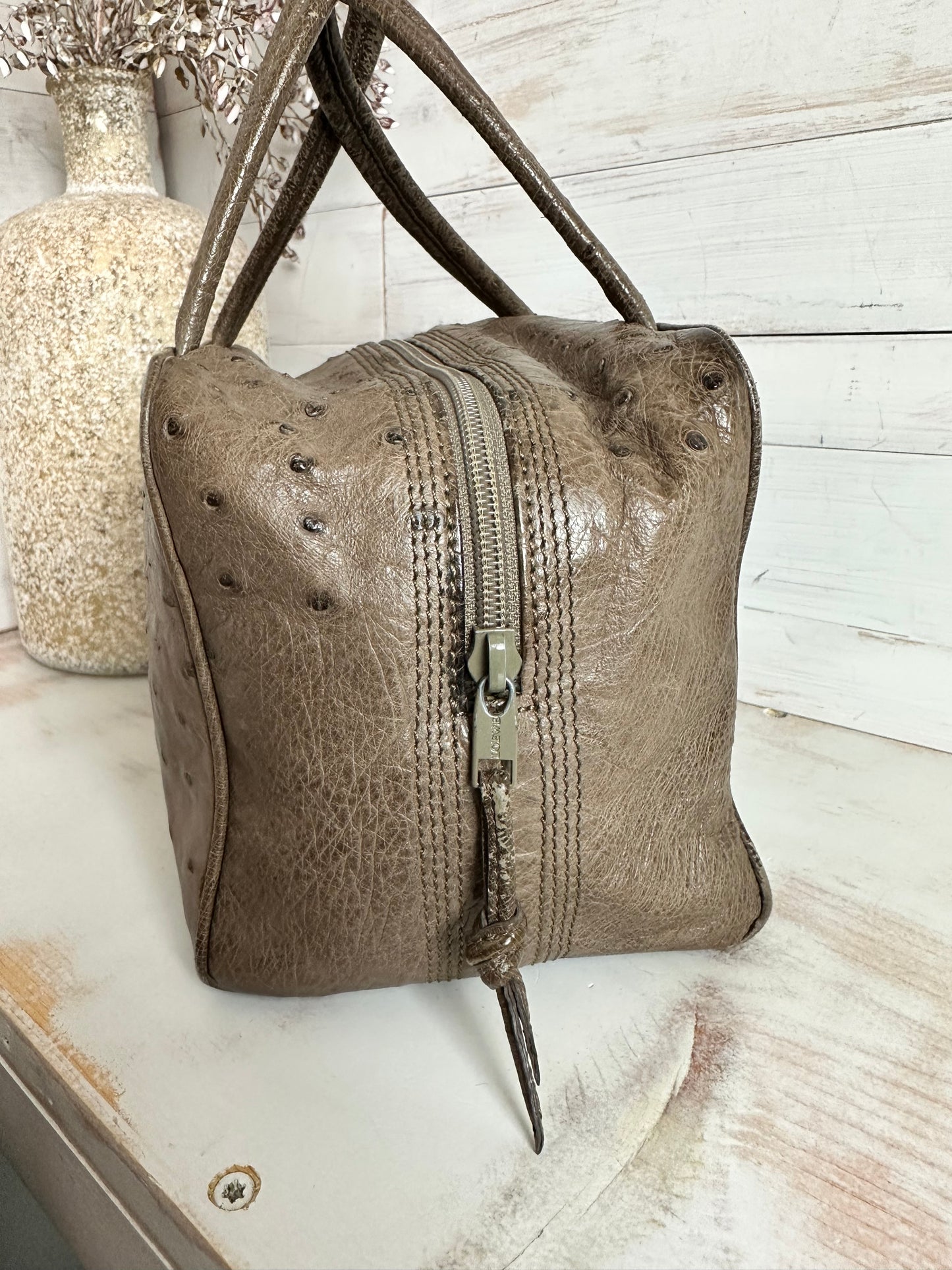 Loewe Top Handle EXOTIC Ostrich Skin Taupe