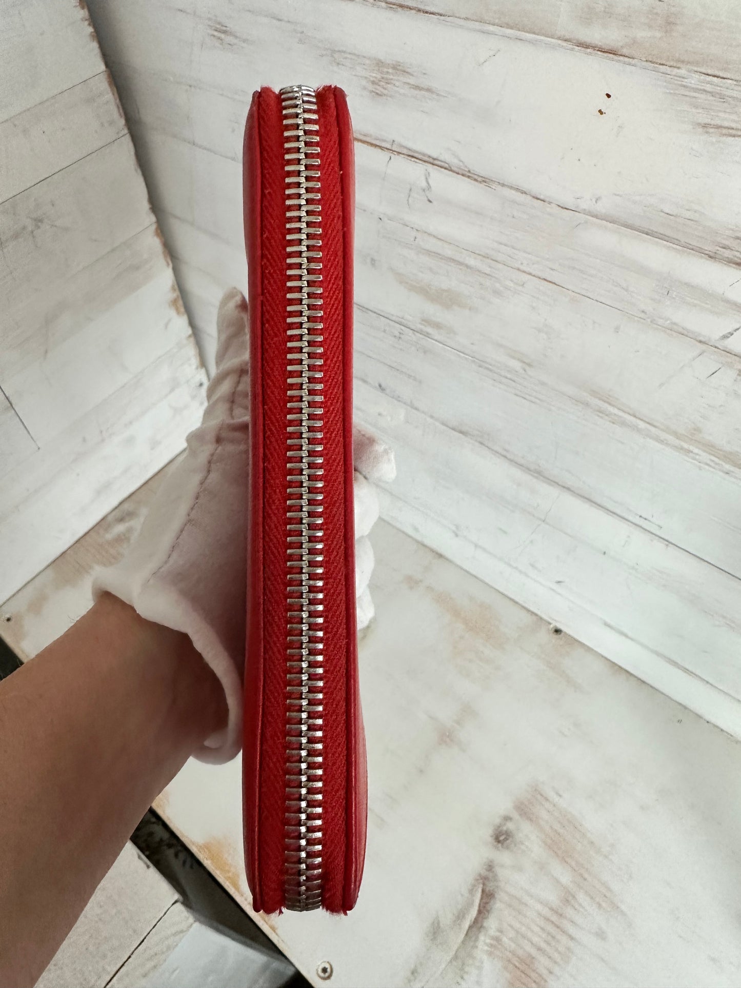 Balenciaga Papier Continental Red Leather Zip Around Wallet