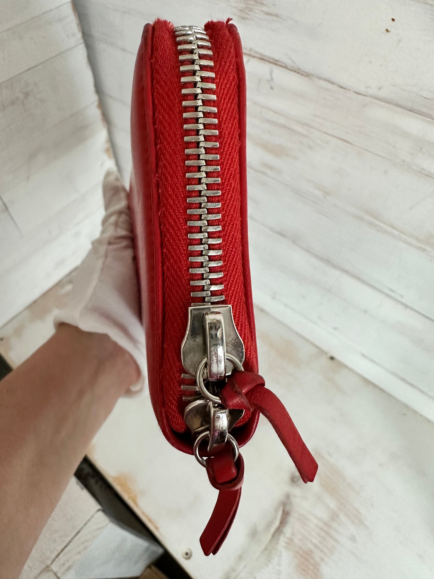 Balenciaga Papier Continental Red Leather Zip Around Wallet
