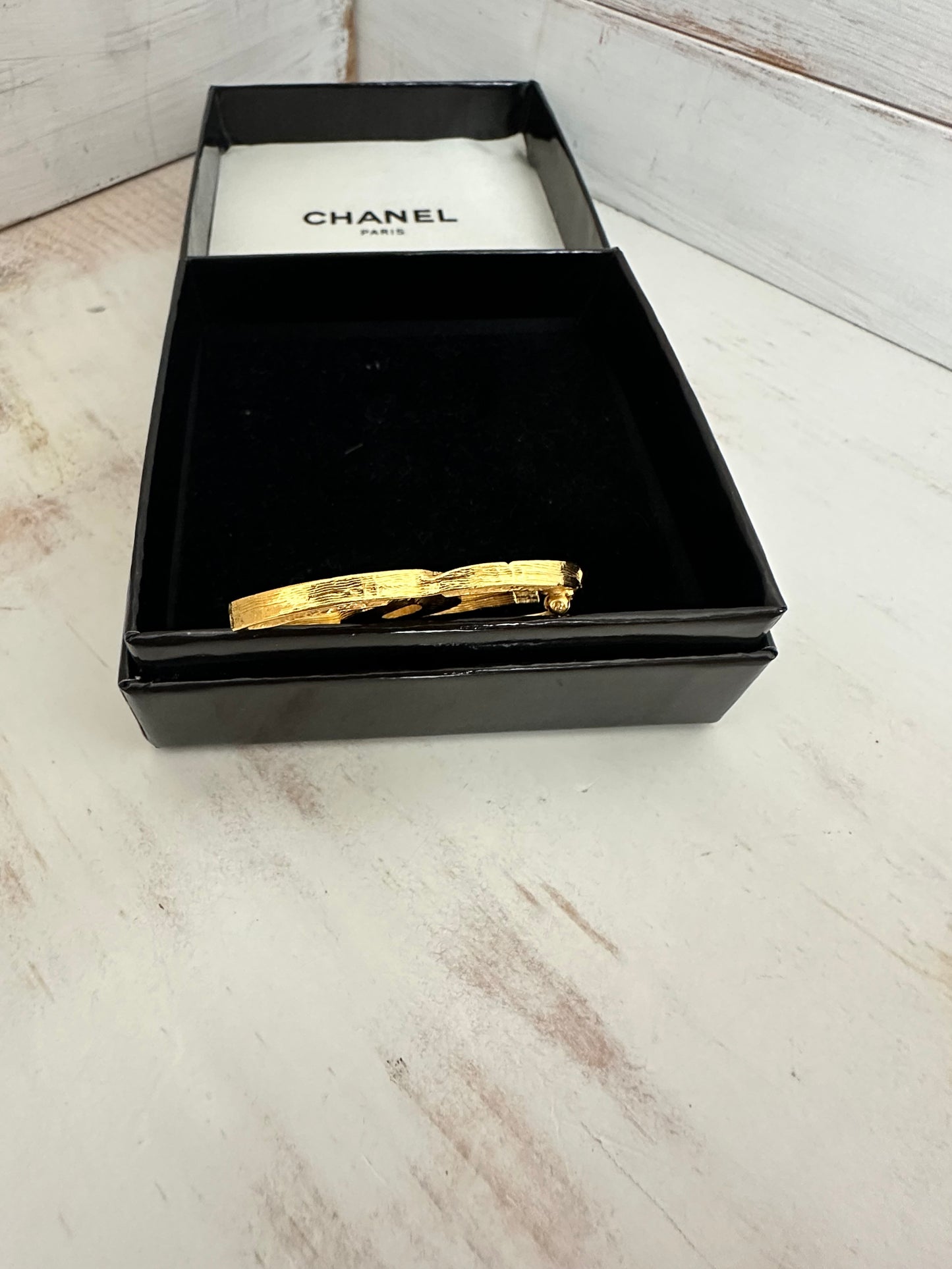 Chanel CC Logo Double Row Rhinestone Gold Tone Brooch
