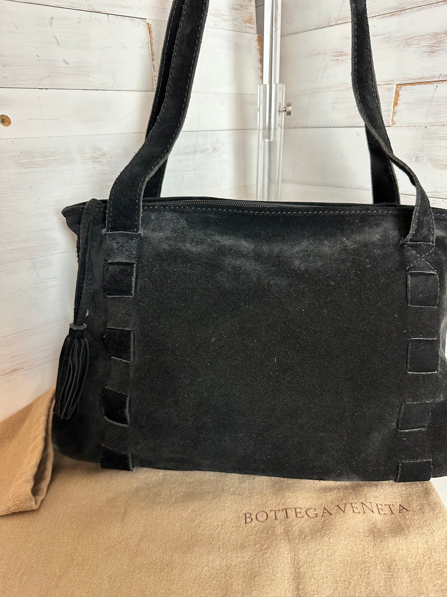 Bottega Veneta Nappa Intrecciato Black Suede Shoulder/Crossbody Bag