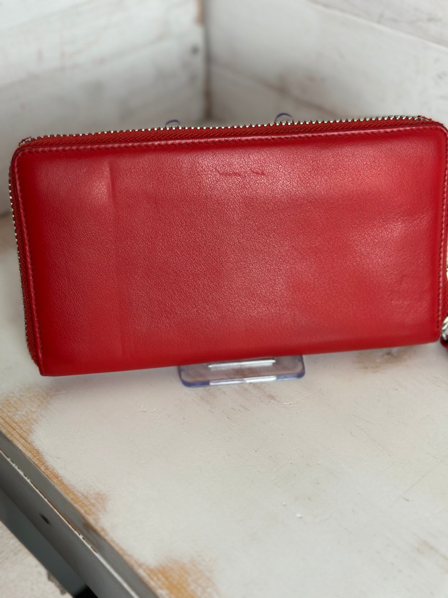 Balenciaga Papier Continental Red Leather Zip Around Wallet