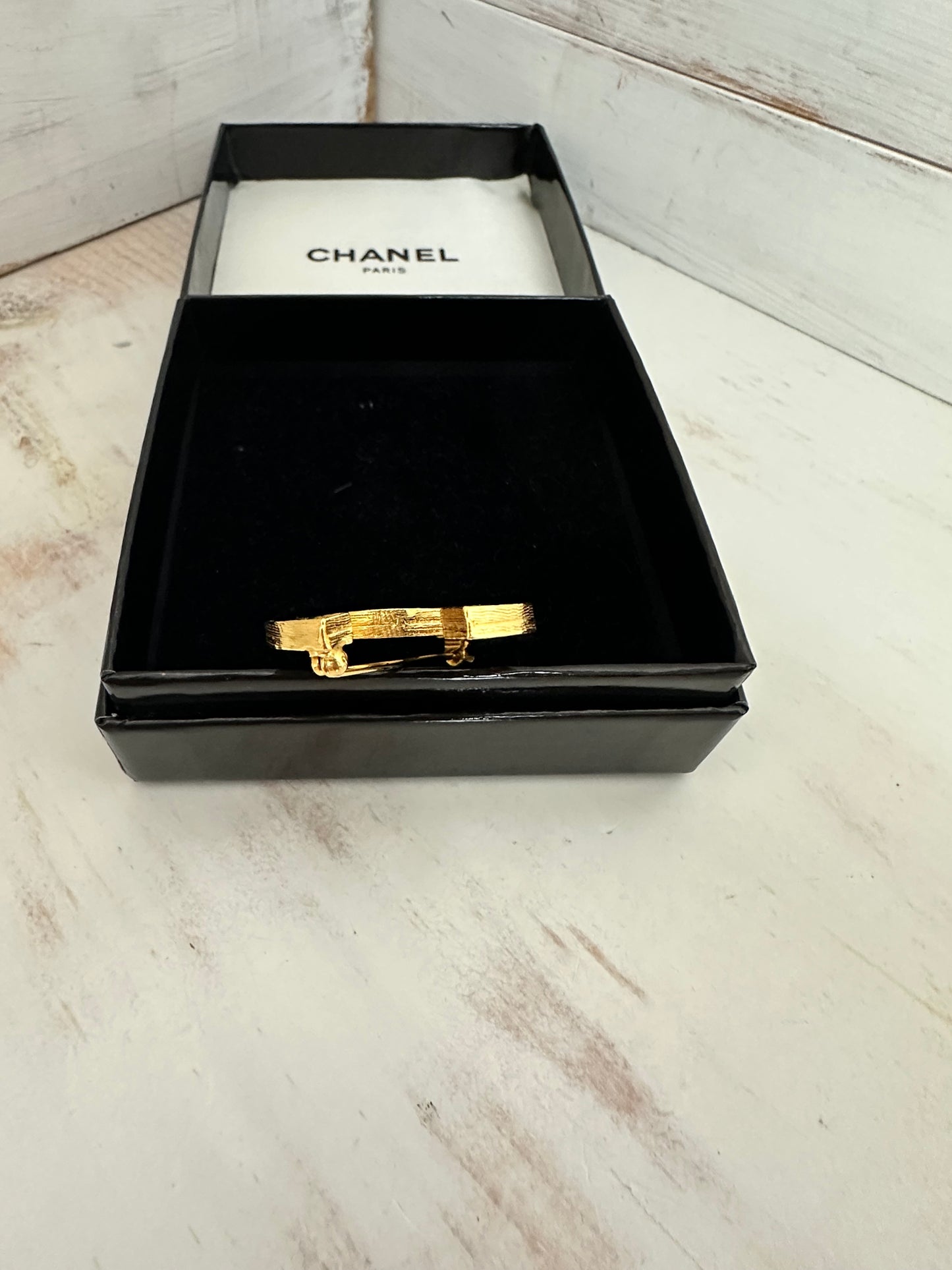 Chanel CC Logo Double Row Rhinestone Gold Tone Brooch