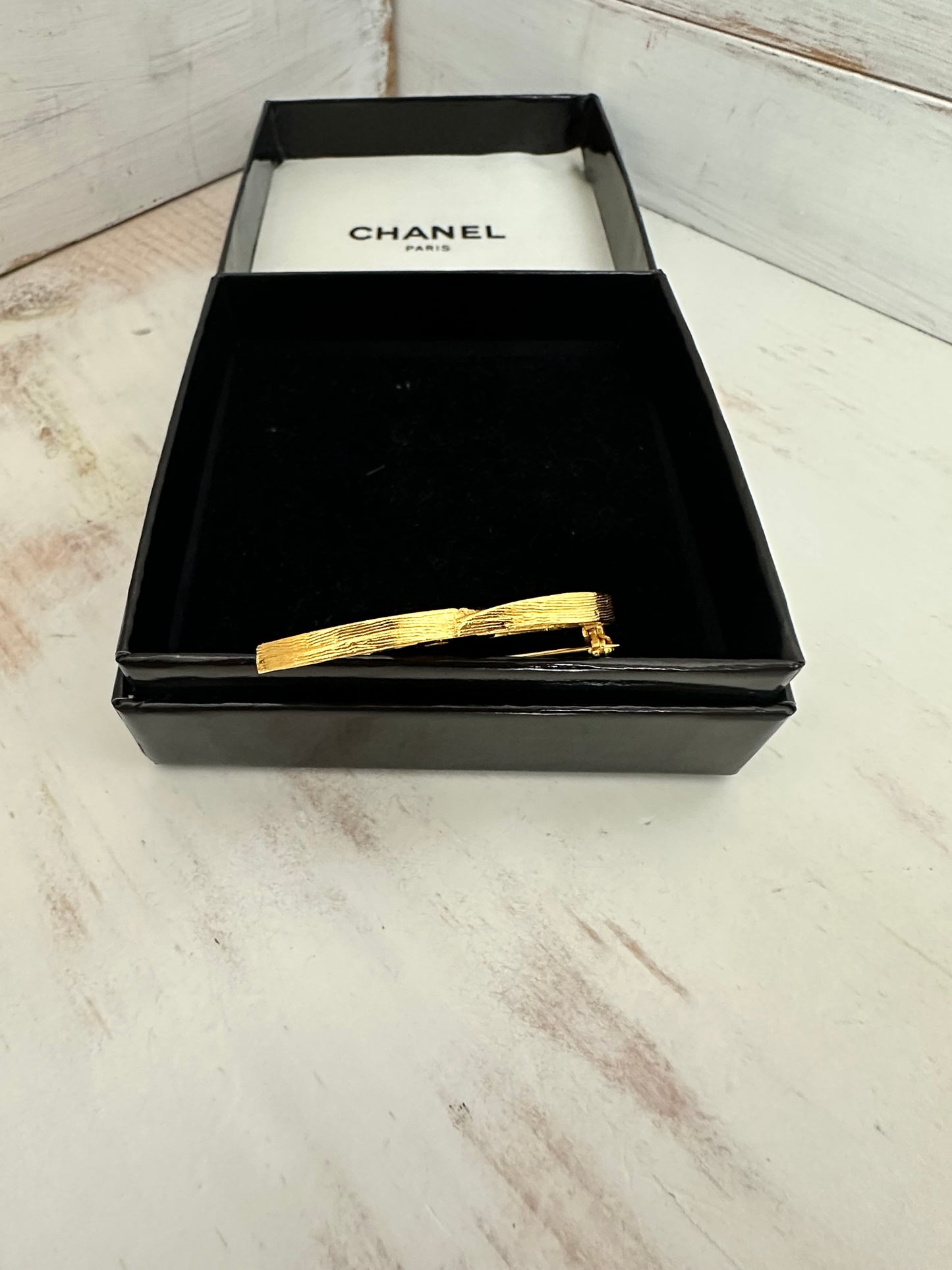 Chanel CC Logo Double Row Rhinestone Gold Tone Brooch