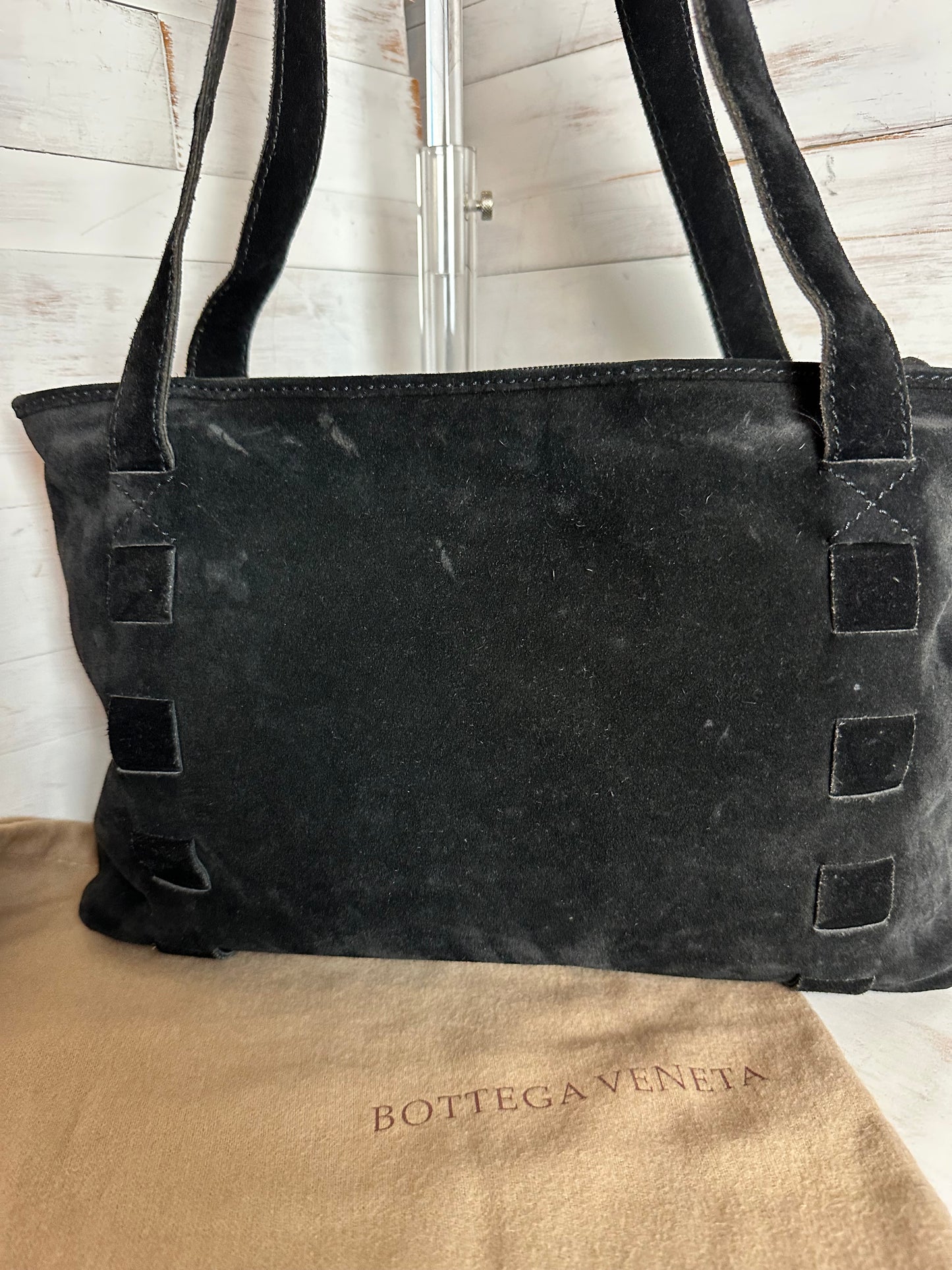 Bottega Veneta Nappa Intrecciato Black Suede Shoulder/Crossbody Bag
