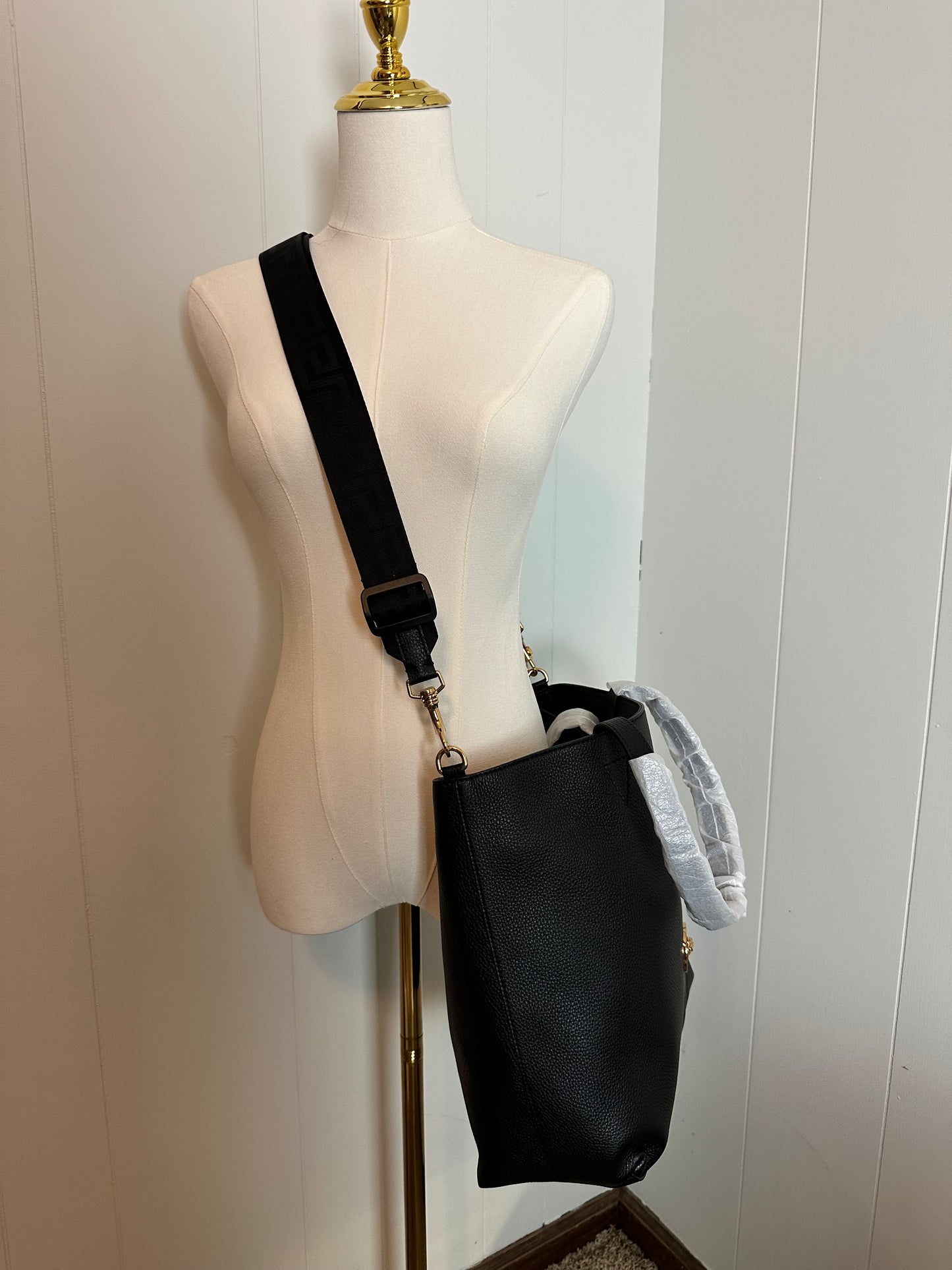 Versace New Black Leather Tote Bag with second bag