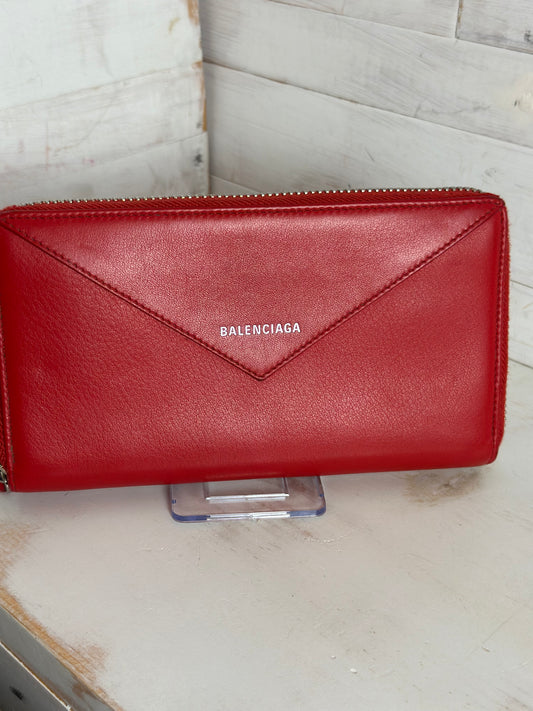 Balenciaga Papier Continental Red Leather Zip Around Wallet