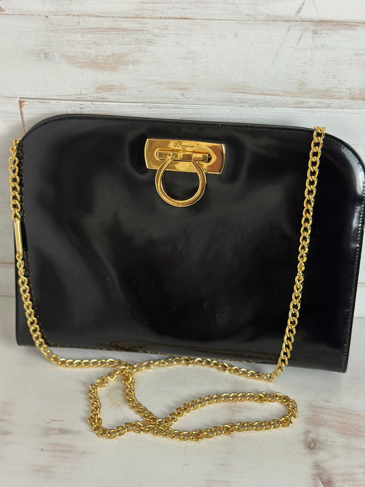 Salvatore Ferragamo Diana Crossbody/Clutch Black Patent Leather